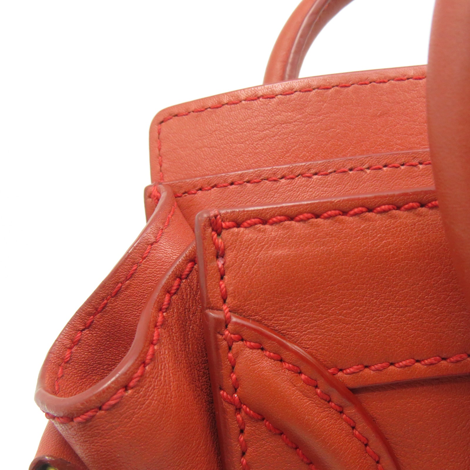 CELINE 牛皮皮革Nano Luggage金扣手挽肩背兩用袋紅色