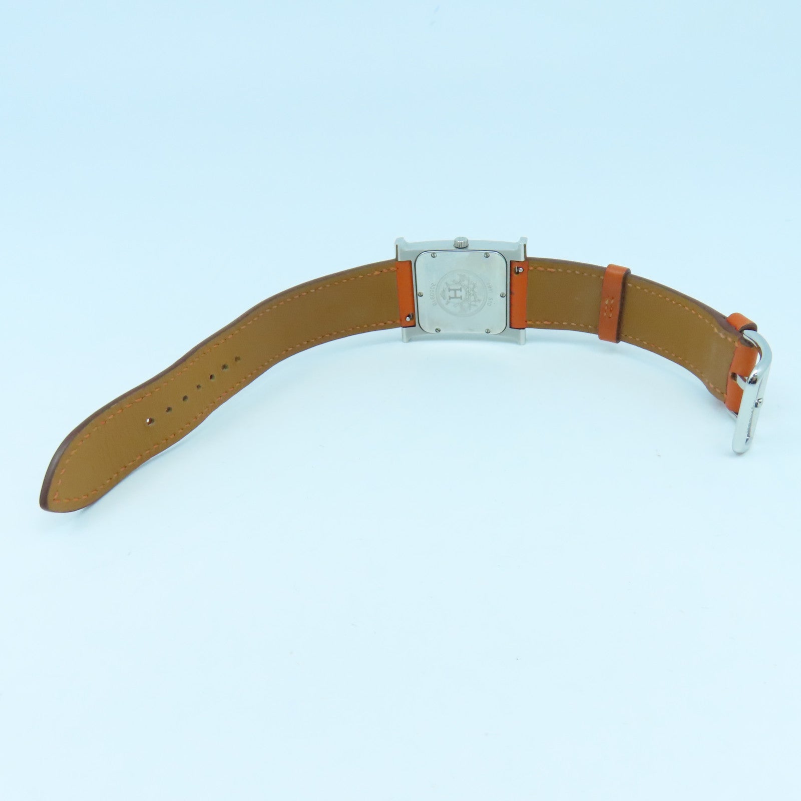 HERMES Heure H Watch GM不鏽鋼手錶石英機芯白色/橙色