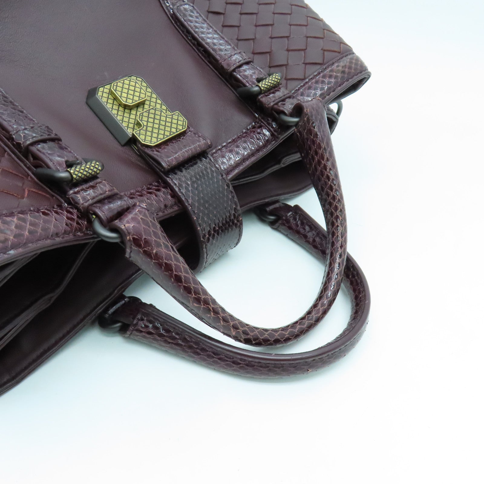BOTTEGA VENETA 蛇皮皮革/织纹皮革Handbag手挽袋酒红色