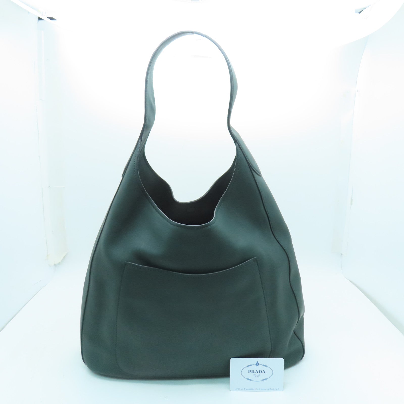PRADA 牛皮皮革Shoulder Bag銀扣肩背袋綠色