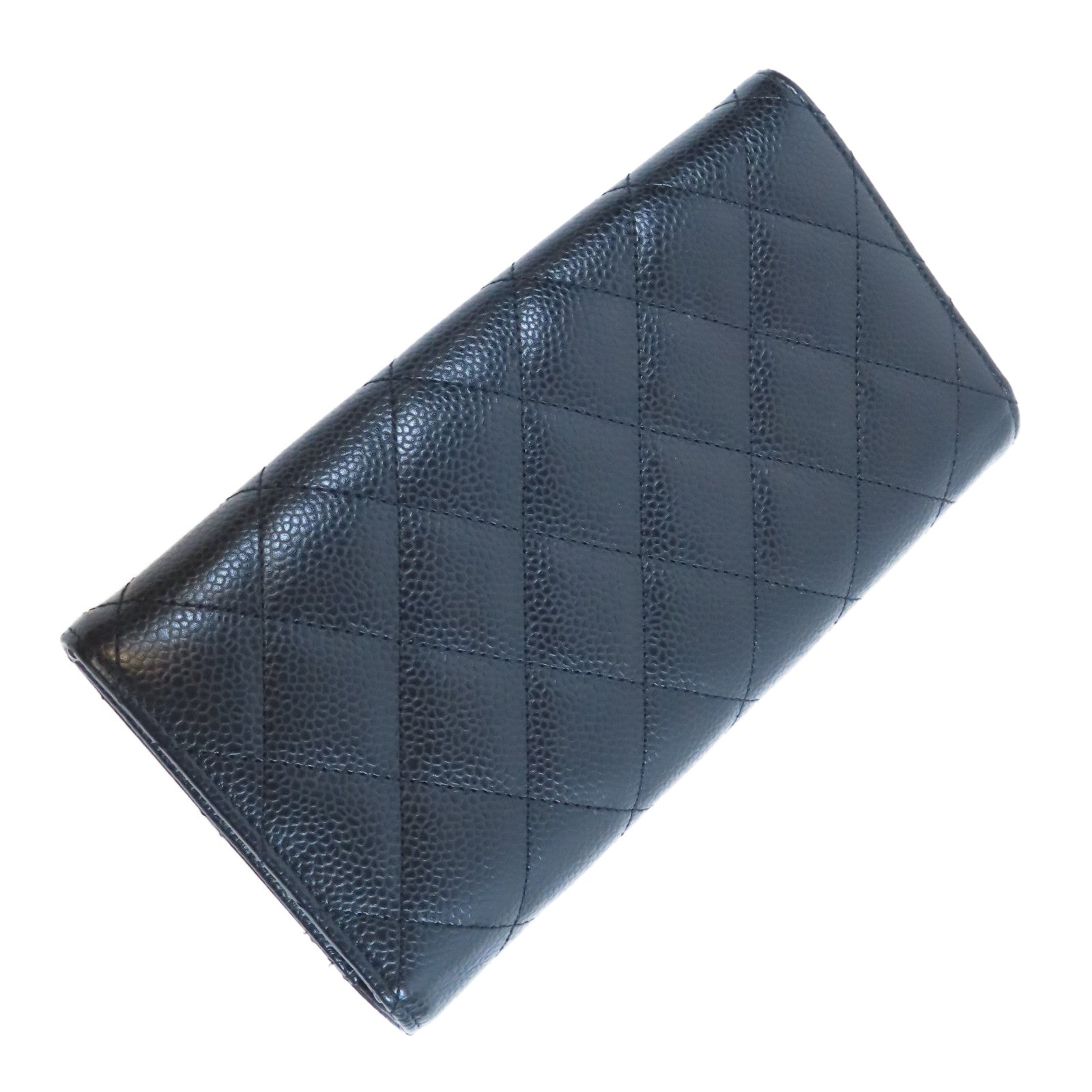 CHANEL 菱格Caviar皮革Long Wallet金扣長錢包黑色