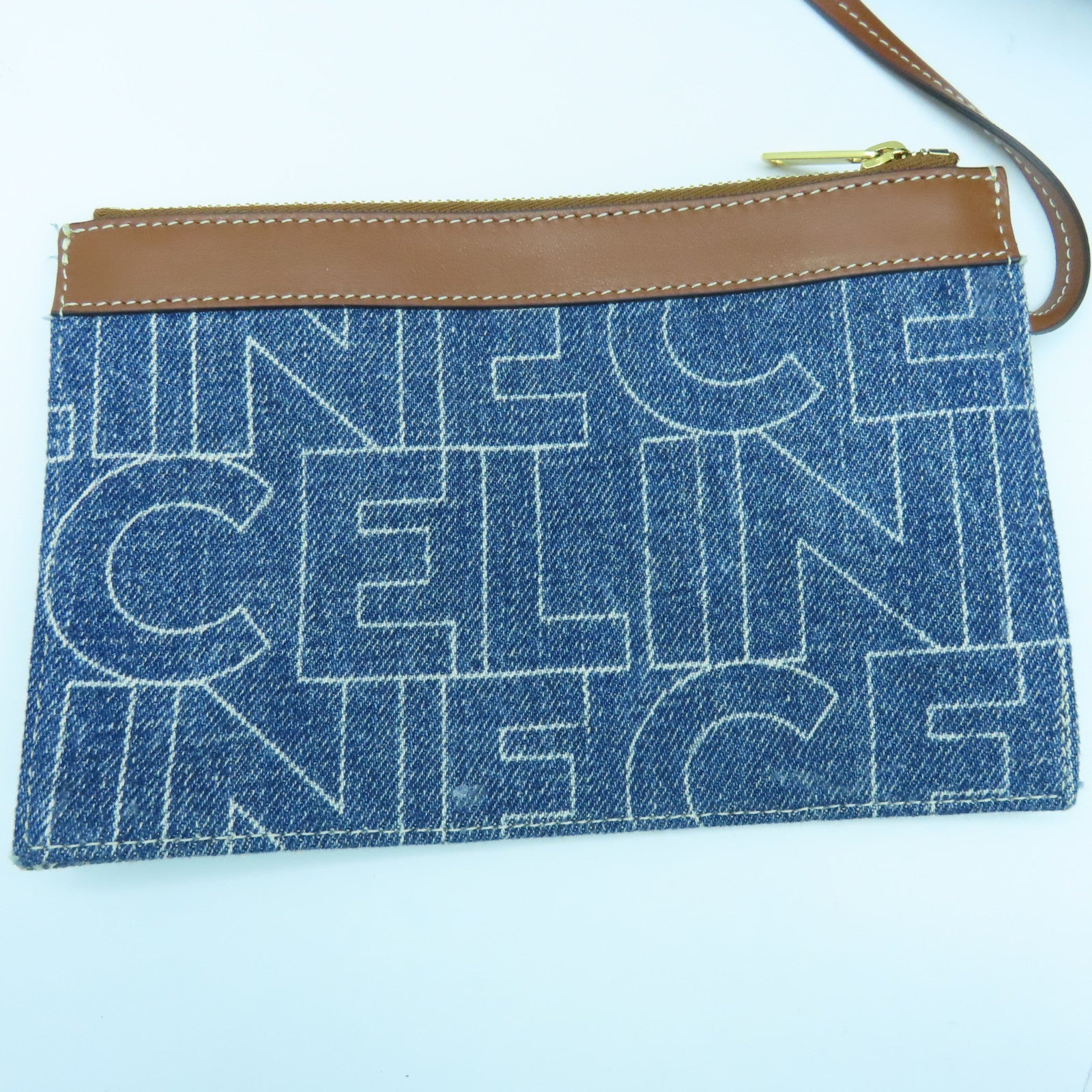 CELINE 【激減優惠】牛仔布/牛皮皮革Bucket 16金扣手挽肩背兩用袋藍色