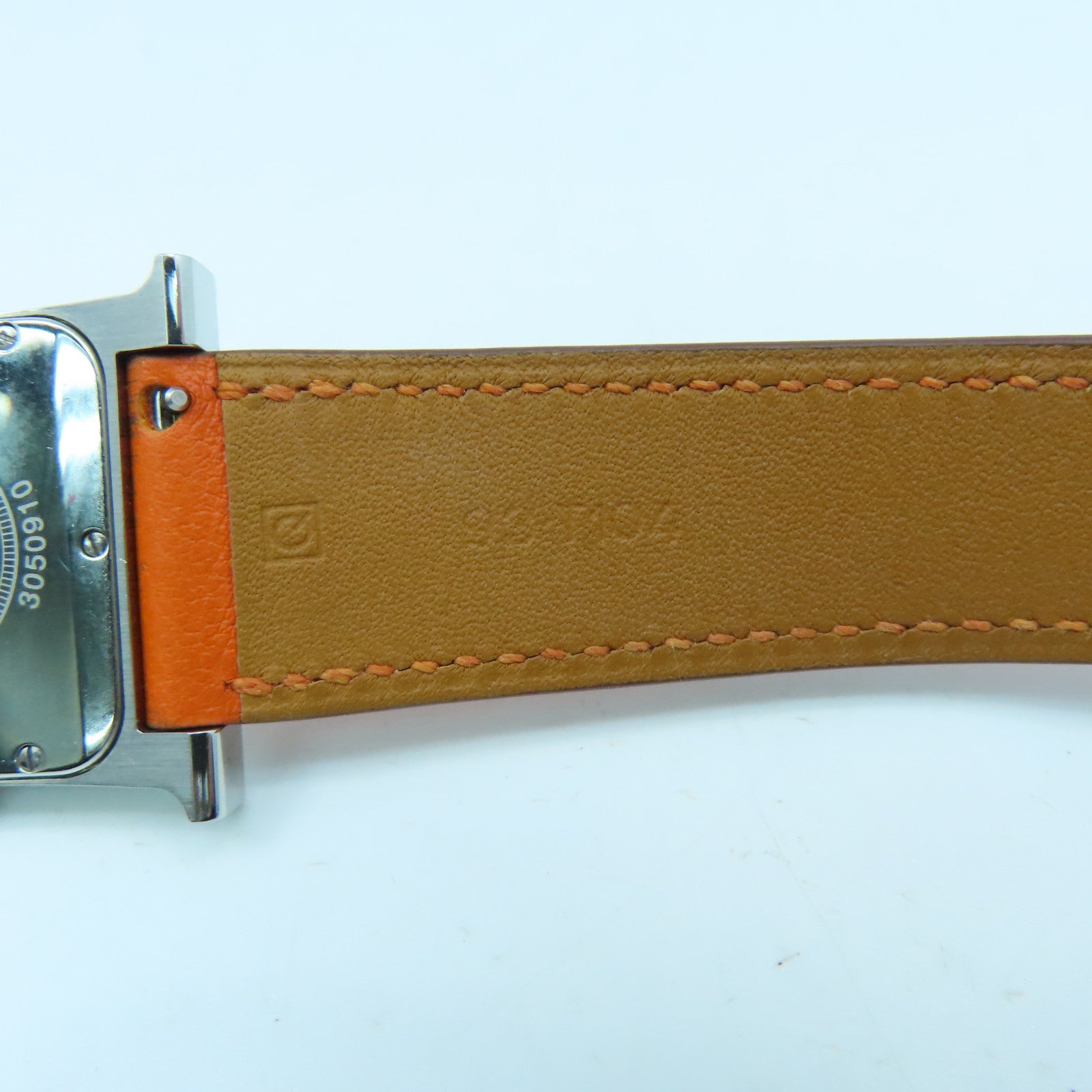 HERMES Heure H Watch GM不鏽鋼手錶石英機芯白色/橙色