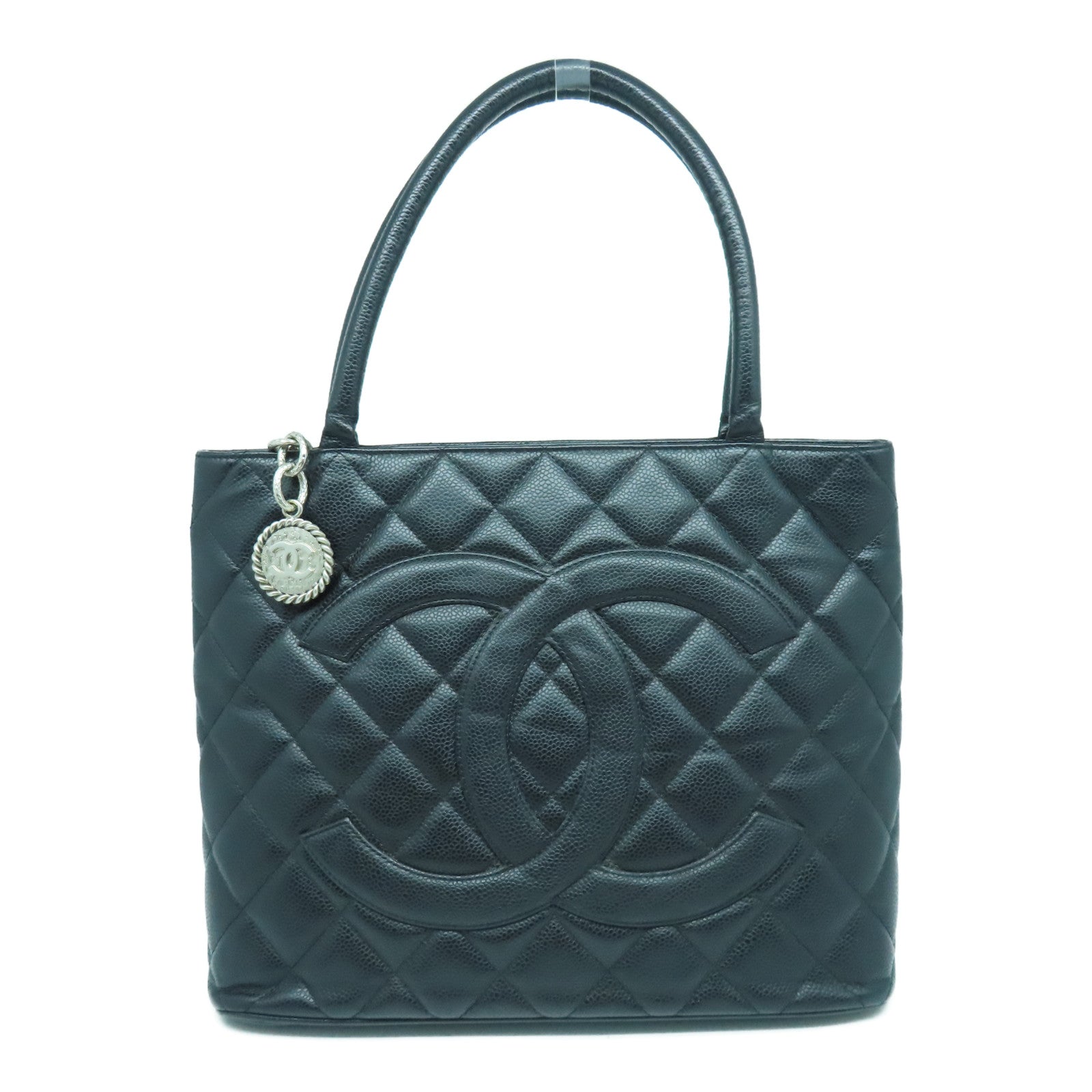 CHANEL 菱格Caviar皮革Handbag銀扣手挽袋黑色