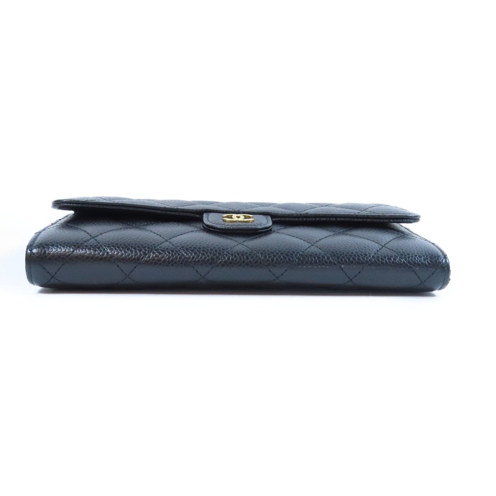 CHANEL 菱格Caviar皮革Long Wallet金扣長錢包黑色