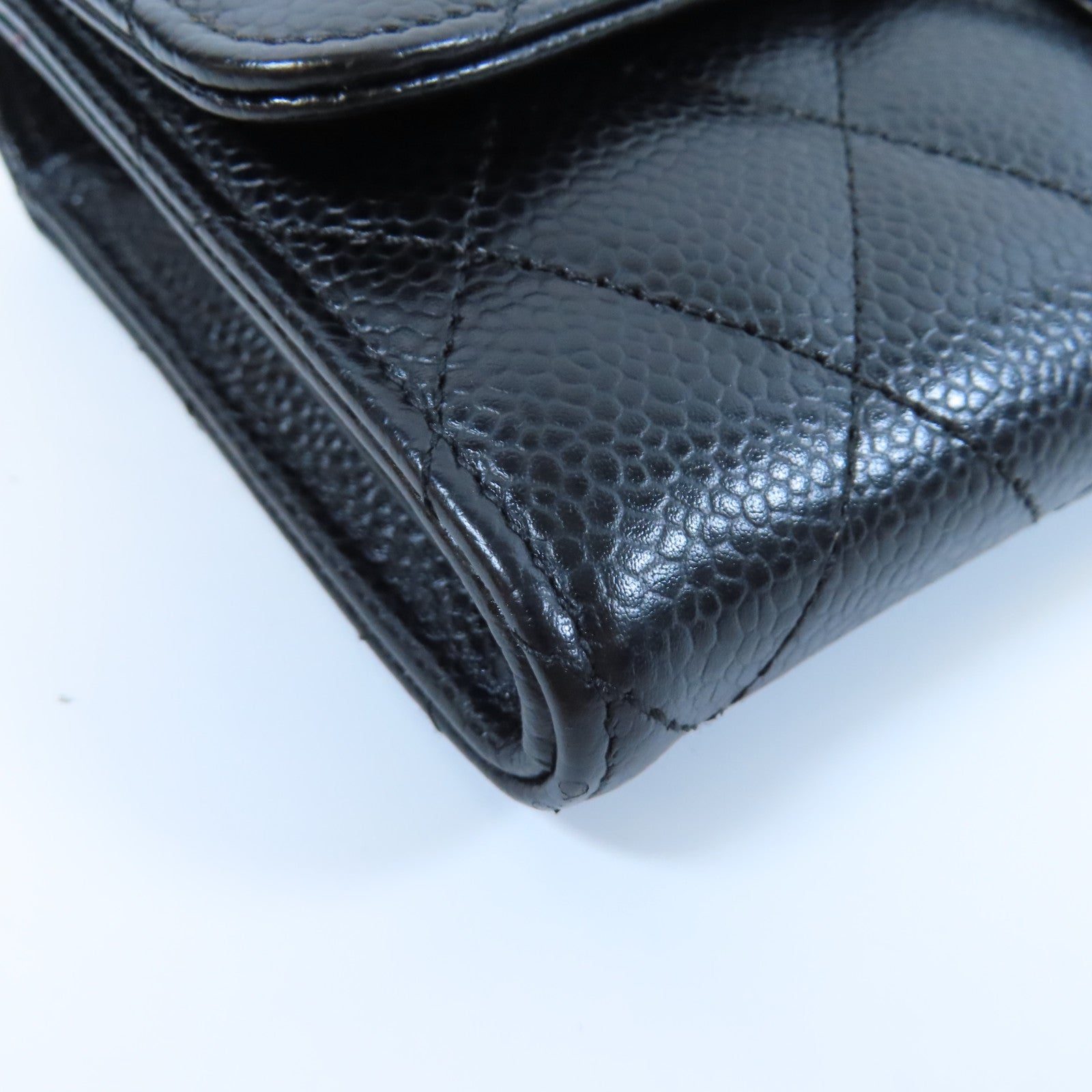CHANEL 菱格Caviar皮革Long Wallet金扣長錢包黑色