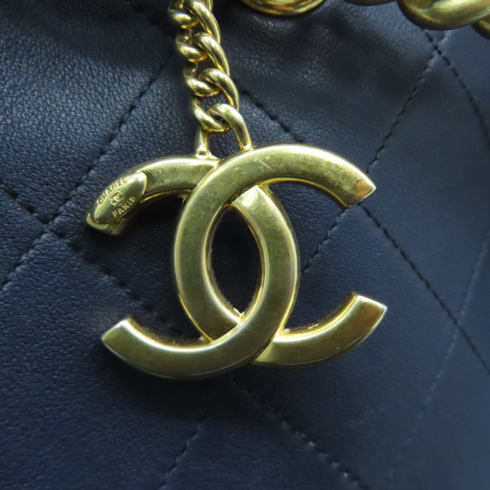 CHANEL 牛皮皮革Shoulder Bag金扣肩背袋藍色