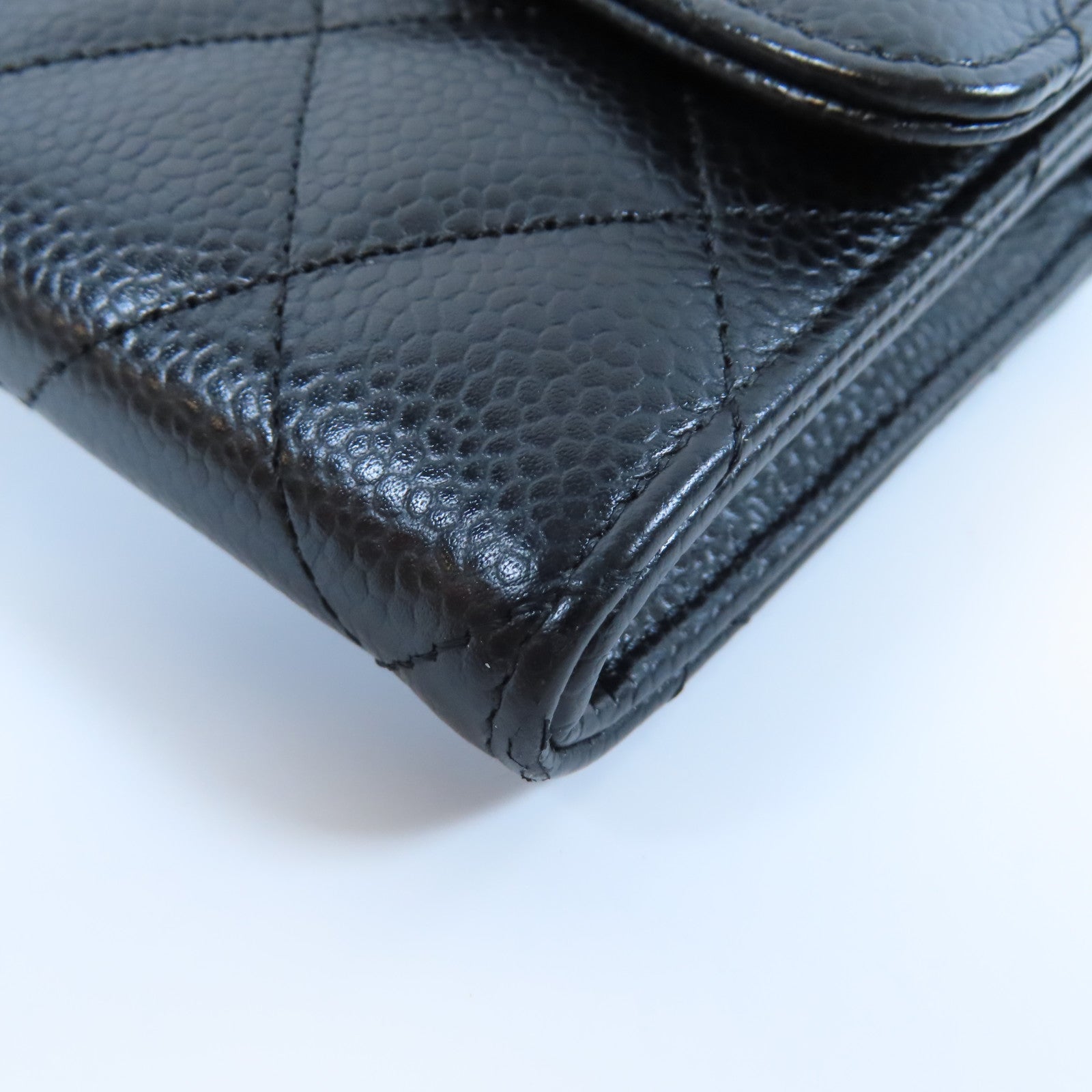 CHANEL 菱格Caviar皮革Long Wallet金扣長錢包黑色