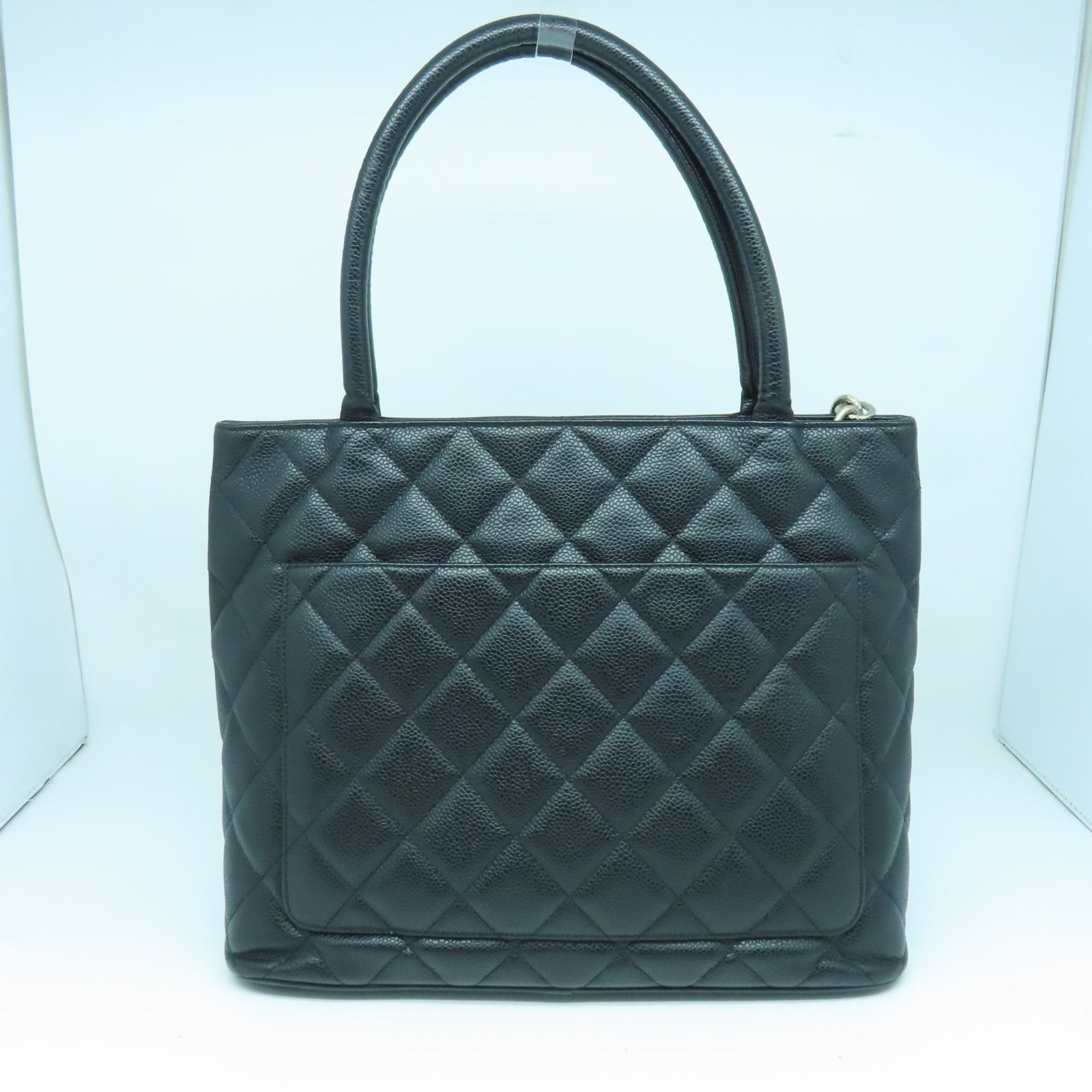 CHANEL 菱格Caviar皮革Handbag銀扣手挽袋黑色