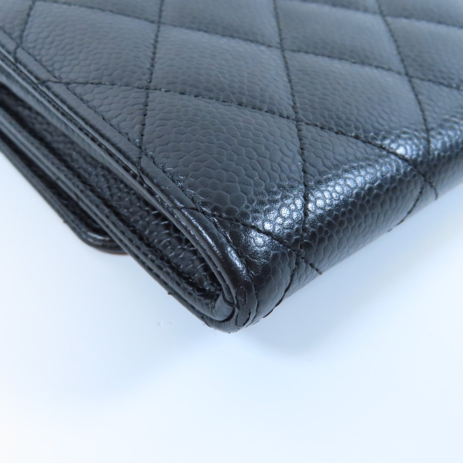 CHANEL 菱格Caviar皮革Long Wallet金扣長錢包黑色