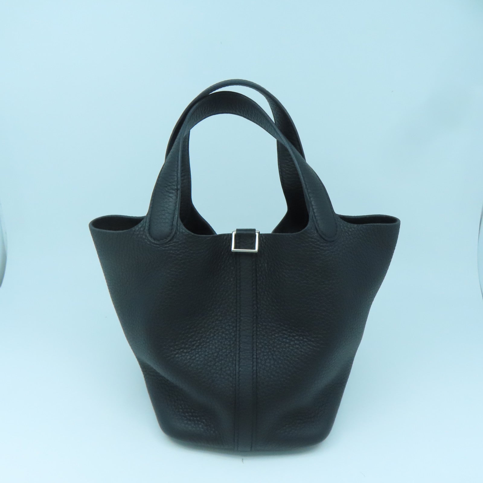 HERMES Clemence Leather Picotin PM Silver Button Handle Bag