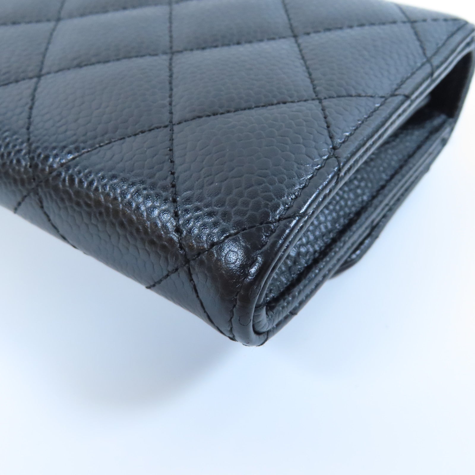CHANEL 菱格Caviar皮革Long Wallet金扣長錢包黑色