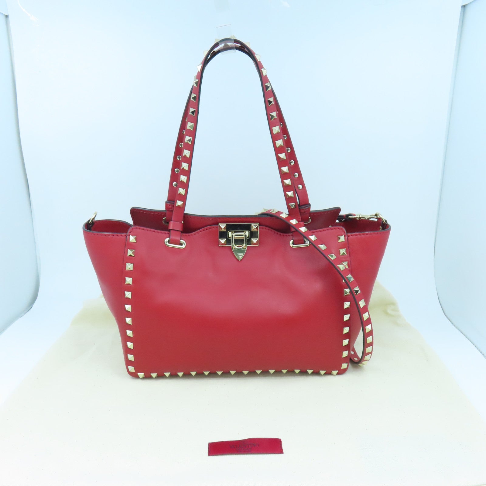Valentino cowhide leather 2way Shoulder Bag gold buckle handle shoulder bag red