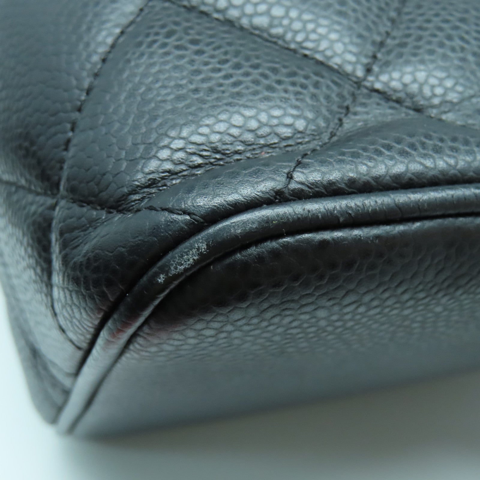 CHANEL 菱格Caviar皮革Handbag銀扣手挽袋黑色
