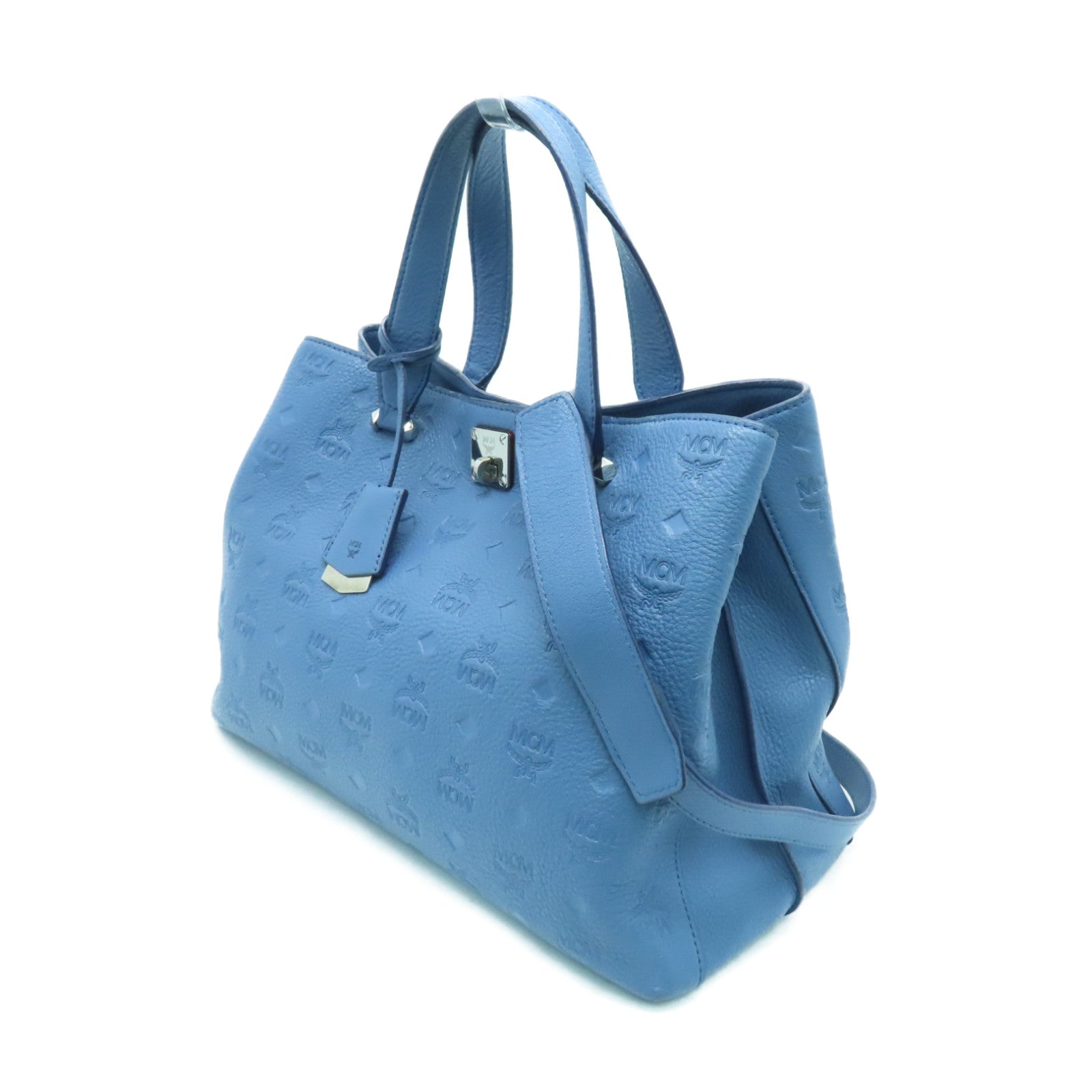 MCM 牛皮皮革2Way Shoulder Bag银扣手挽肩背两用袋蓝色