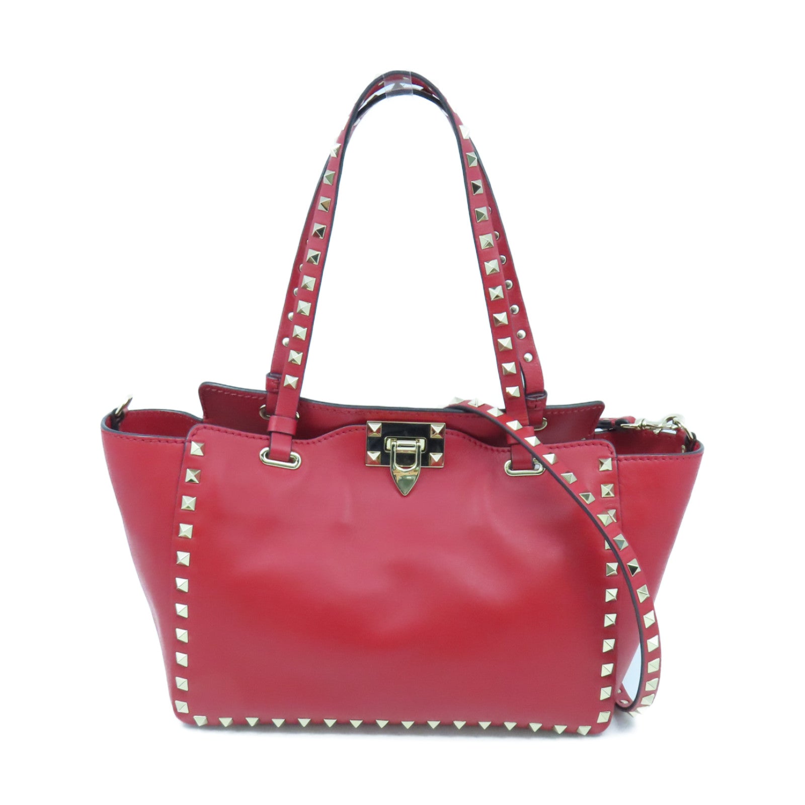 Valentino cowhide leather 2way Shoulder Bag gold buckle handle shoulder bag red
