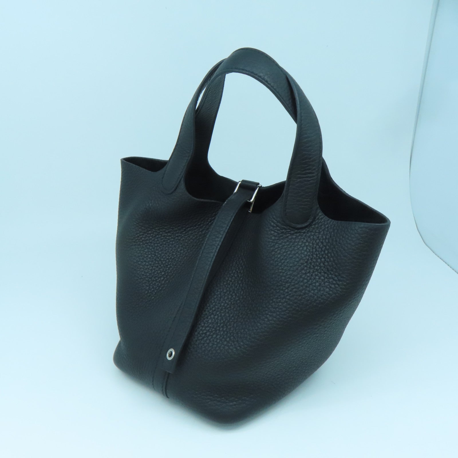 HERMES Clemence Leather Picotin PM Silver Button Handle Bag