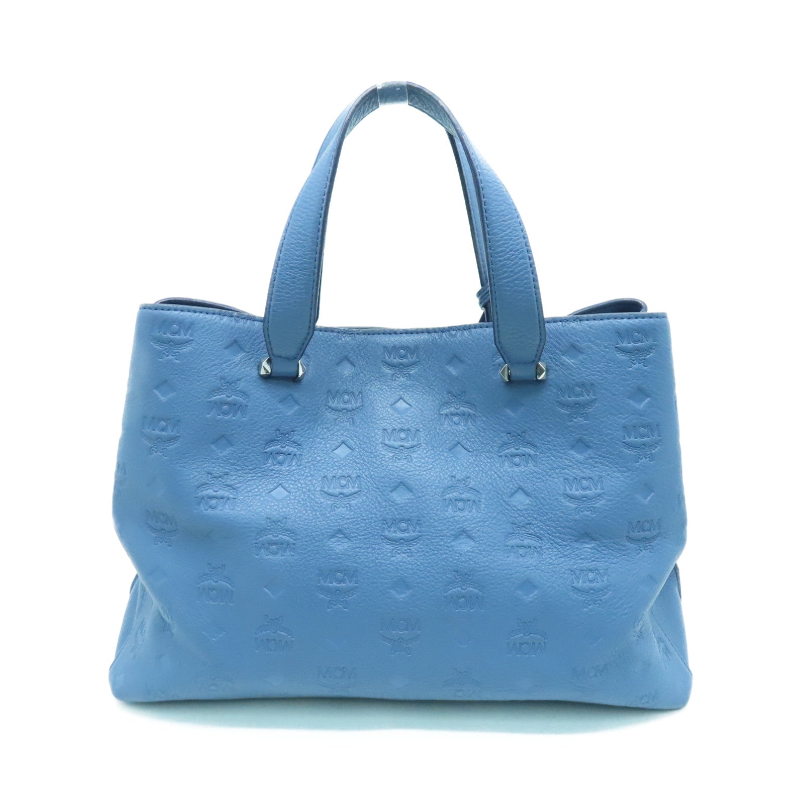 MCM 牛皮皮革2Way Shoulder Bag银扣手挽肩背两用袋蓝色