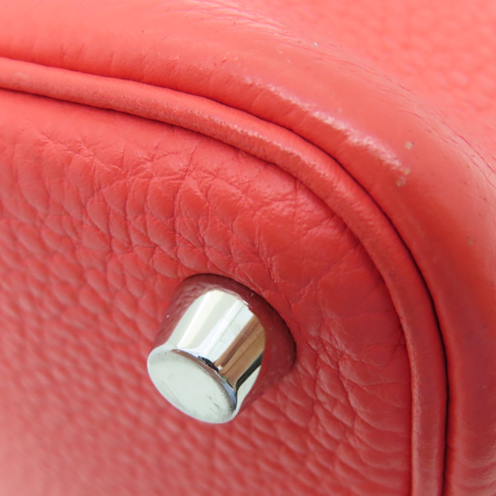 HERMES Taurillon Clemence皮革Picotin PM银扣手挽袋糖果红色