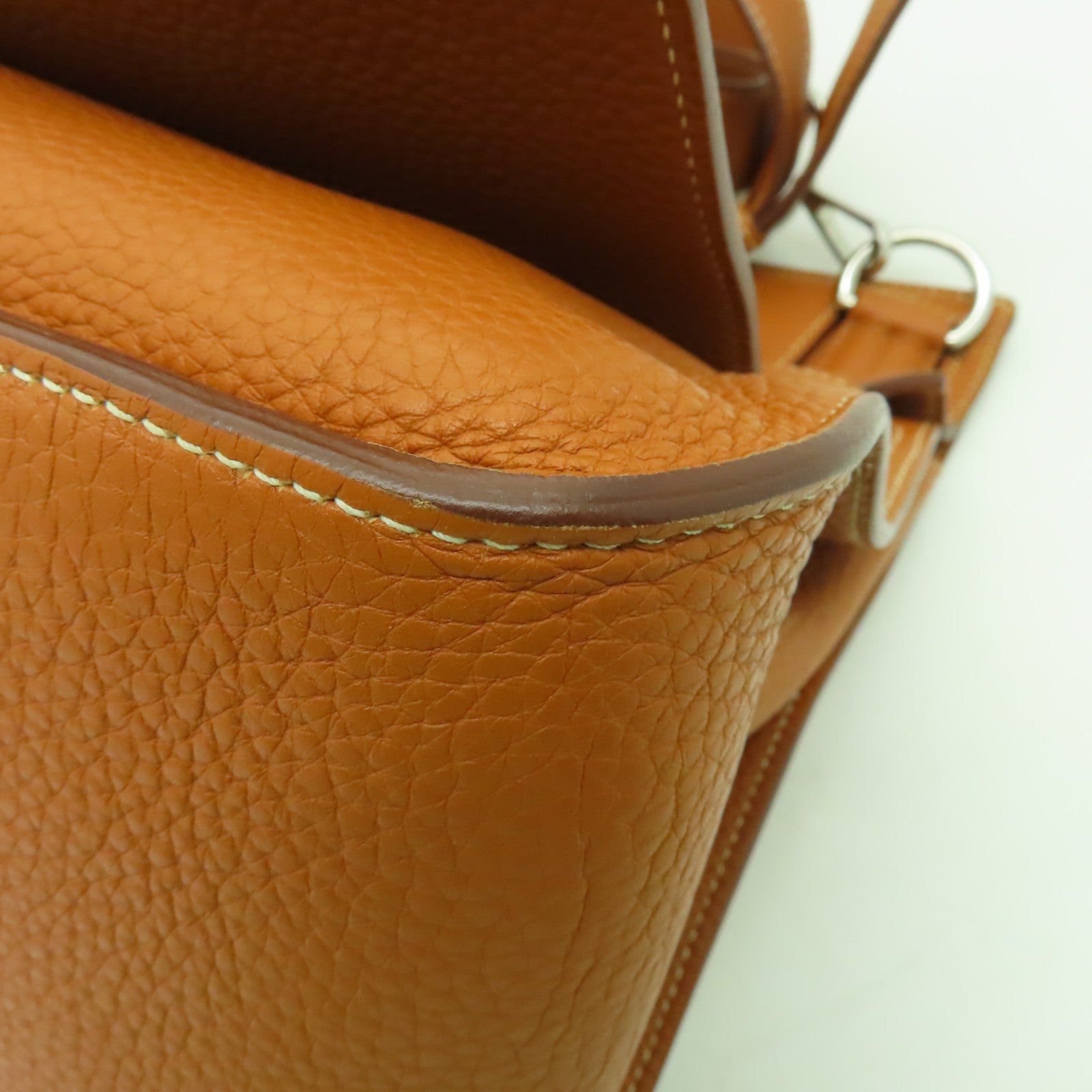 HERMES Clemence皮革Jypsiere 34銀扣肩背袋Gold棕色