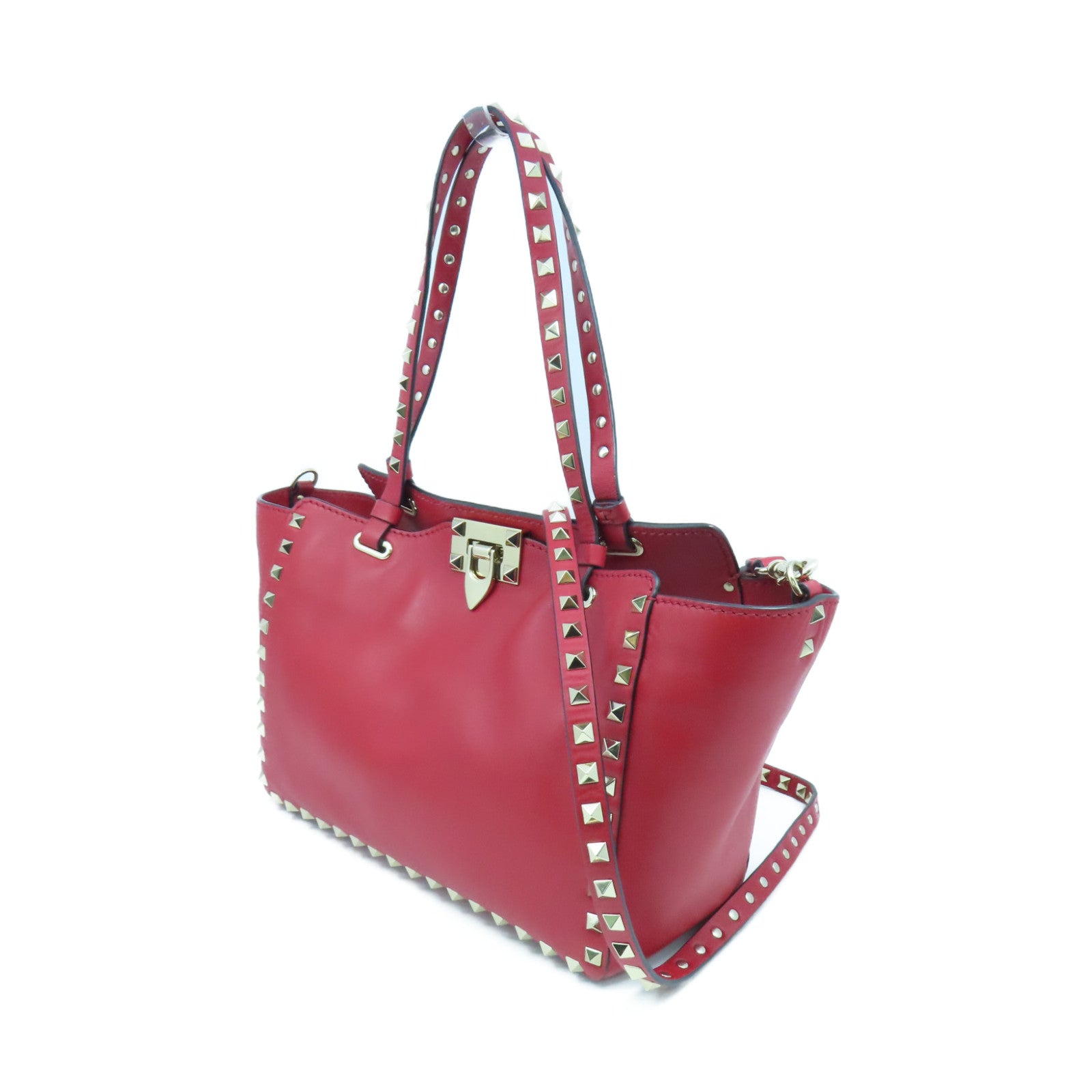 Valentino cowhide leather 2way Shoulder Bag gold buckle handle shoulder bag red