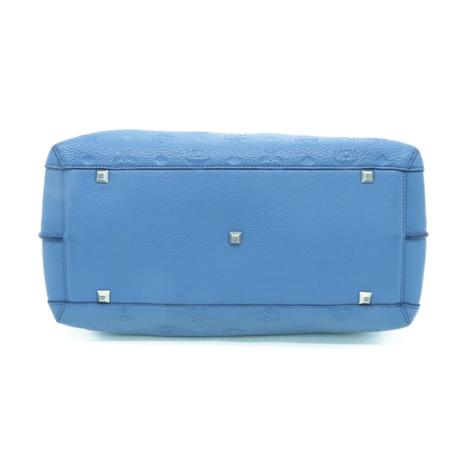 MCM 牛皮皮革2Way Shoulder Bag银扣手挽肩背两用袋蓝色