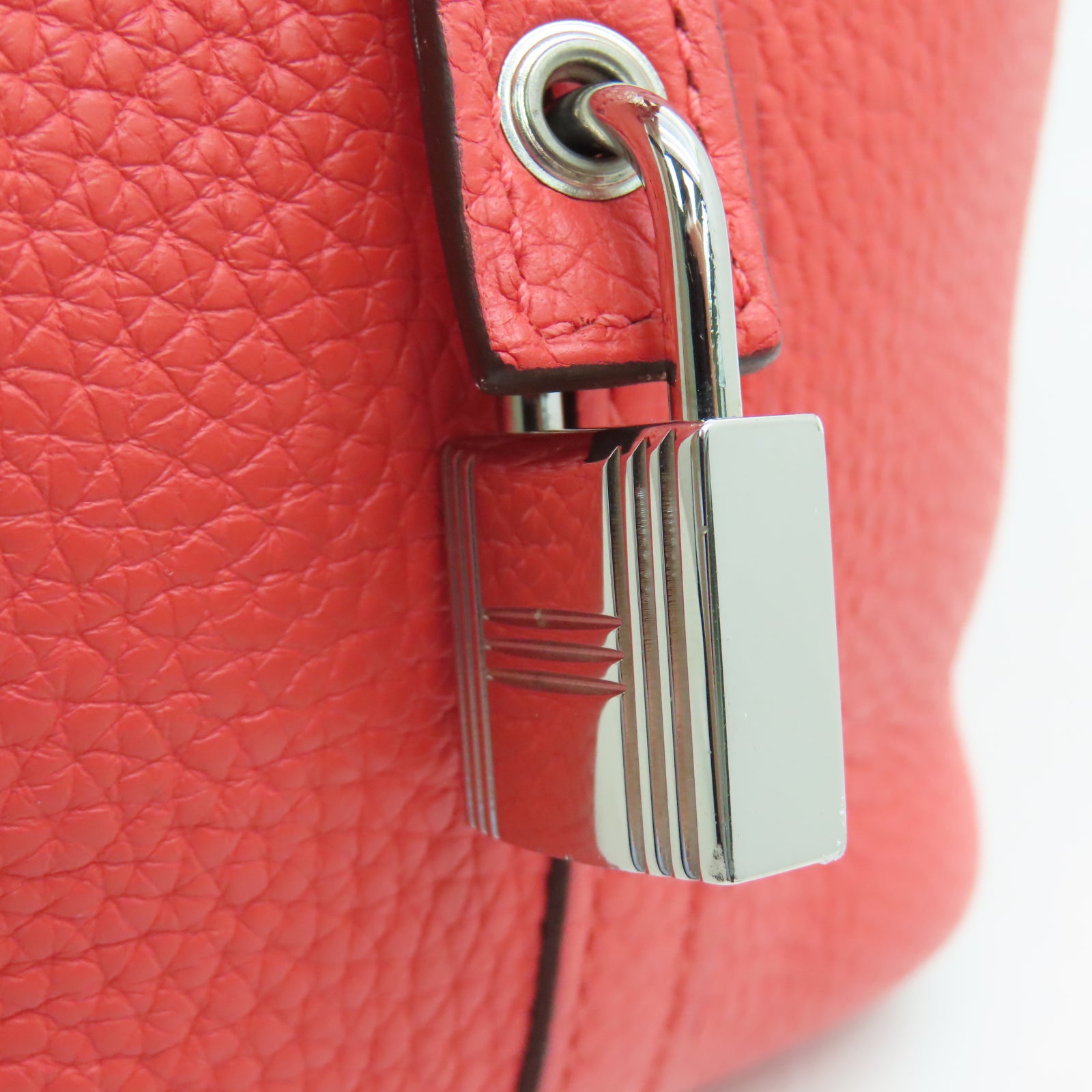 HERMES Taurillon Clemence皮革Picotin PM银扣手挽袋糖果红色