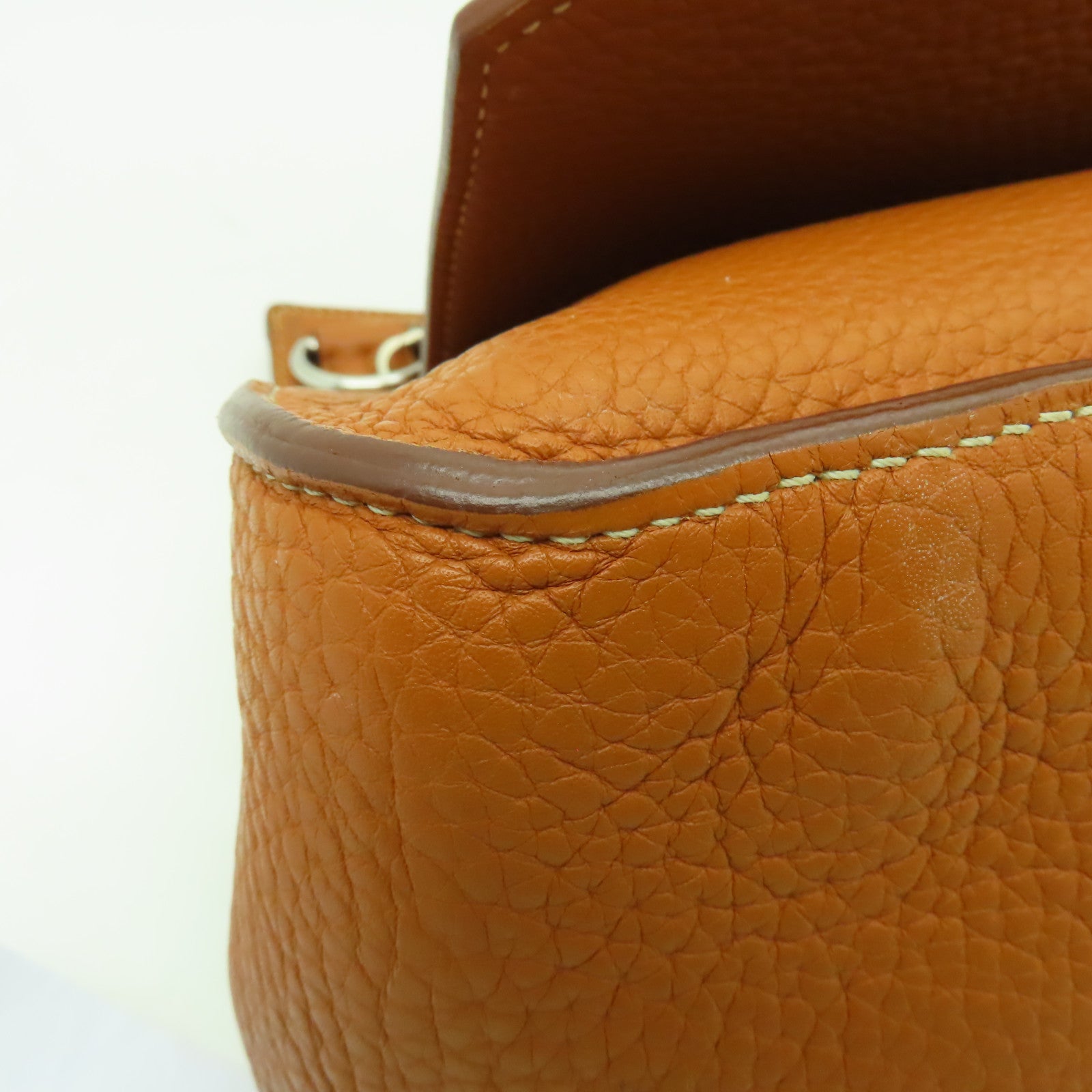 HERMES Clemence皮革Jypsiere 34銀扣肩背袋Gold棕色
