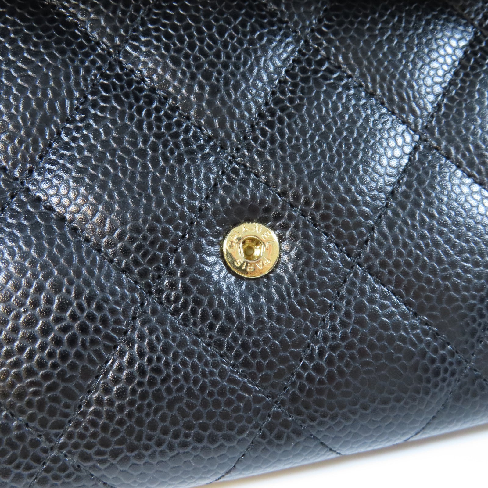 CHANEL 菱格Caviar皮革Long Wallet金扣長錢包黑色