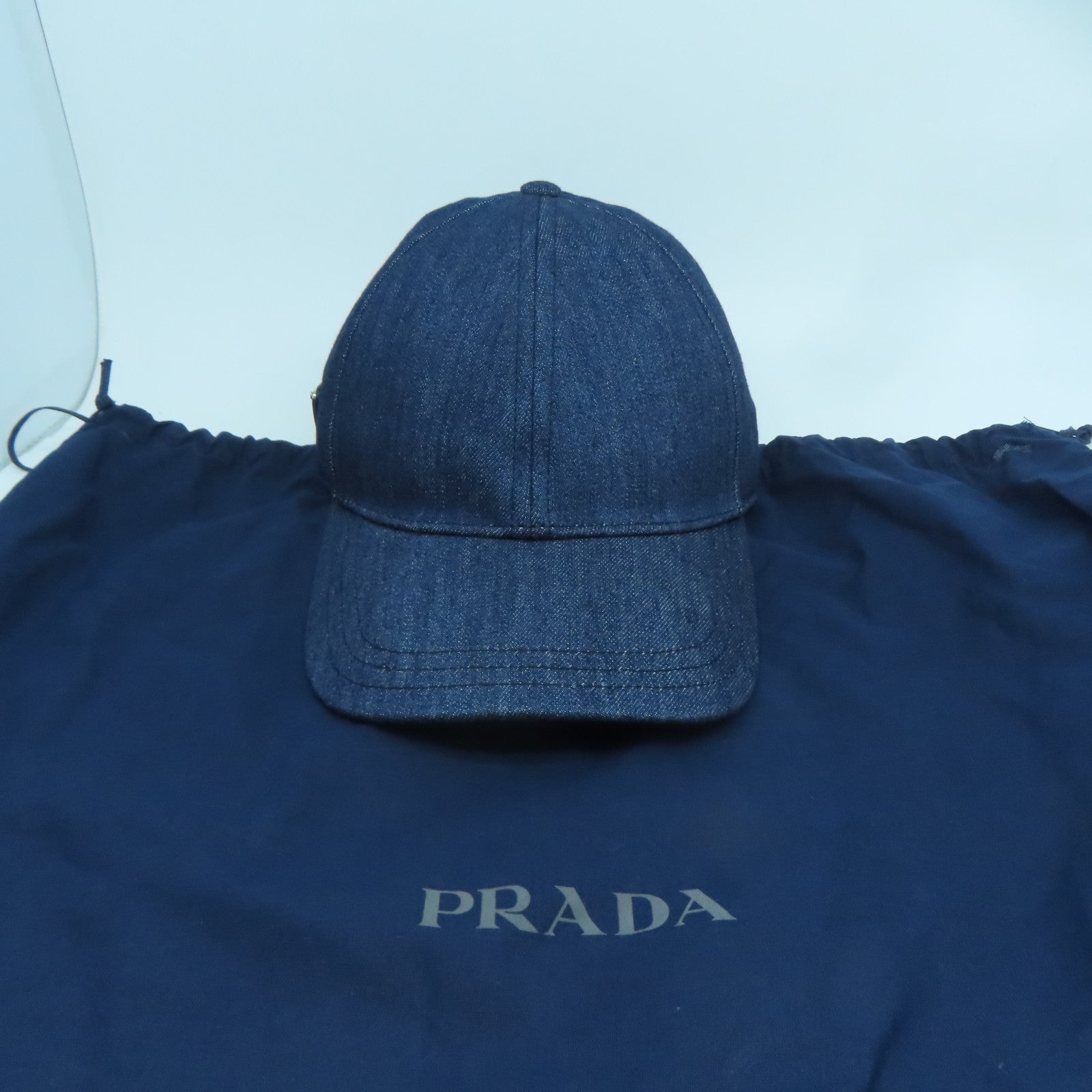 PRADA 牛仔布Hat銀扣棒球帽藍色