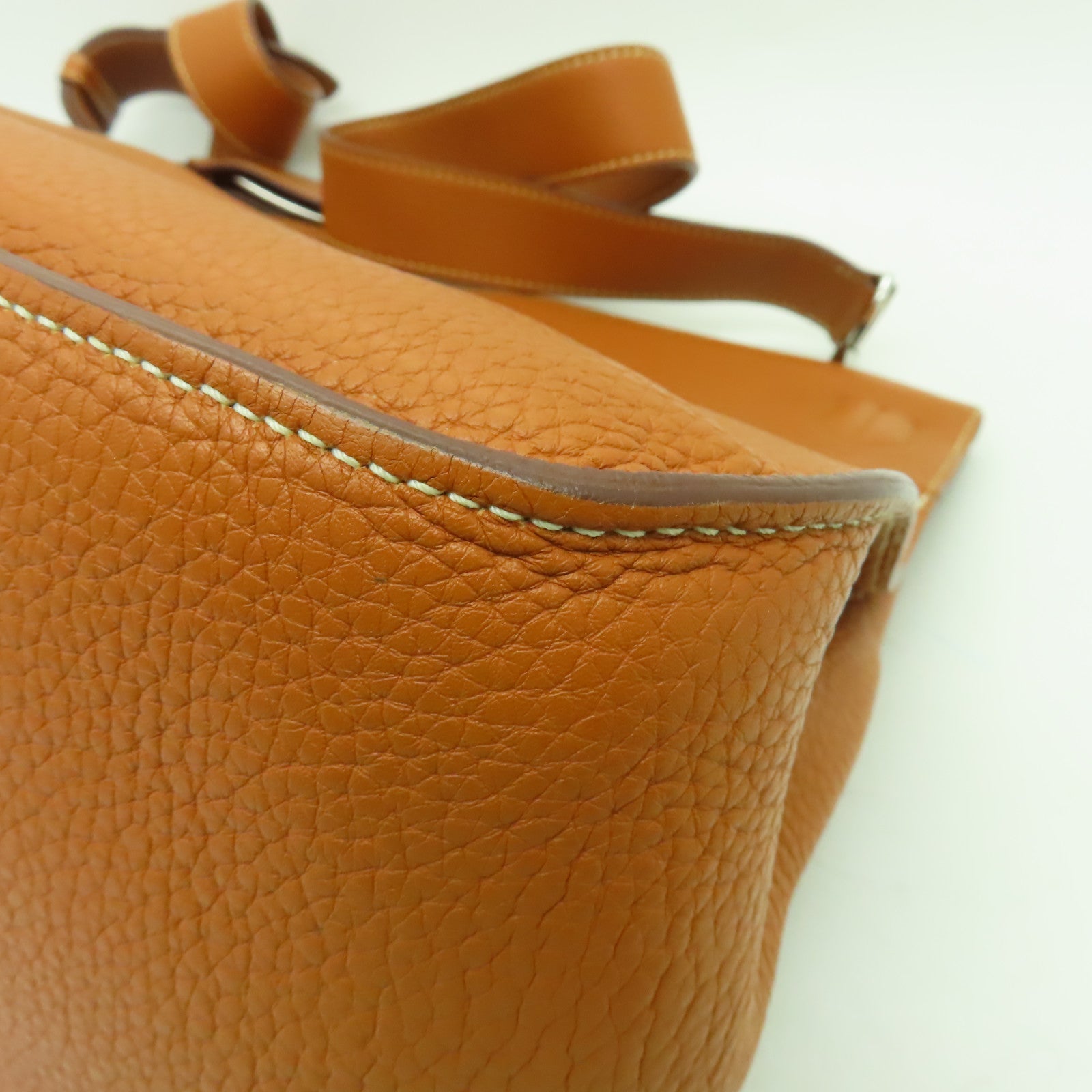 HERMES Clemence皮革Jypsiere 34銀扣肩背袋Gold棕色