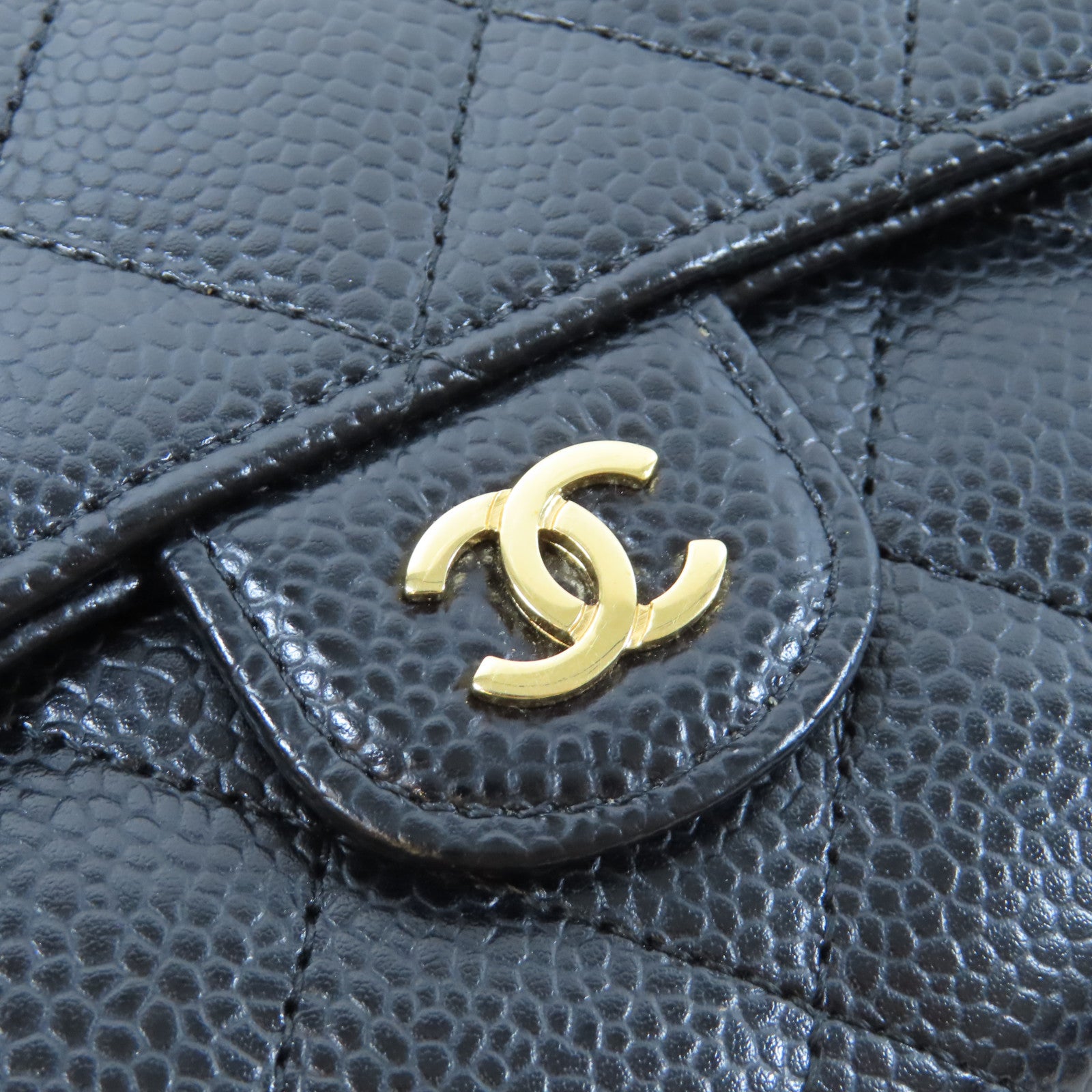 CHANEL 菱格Caviar皮革Long Wallet金扣長錢包黑色