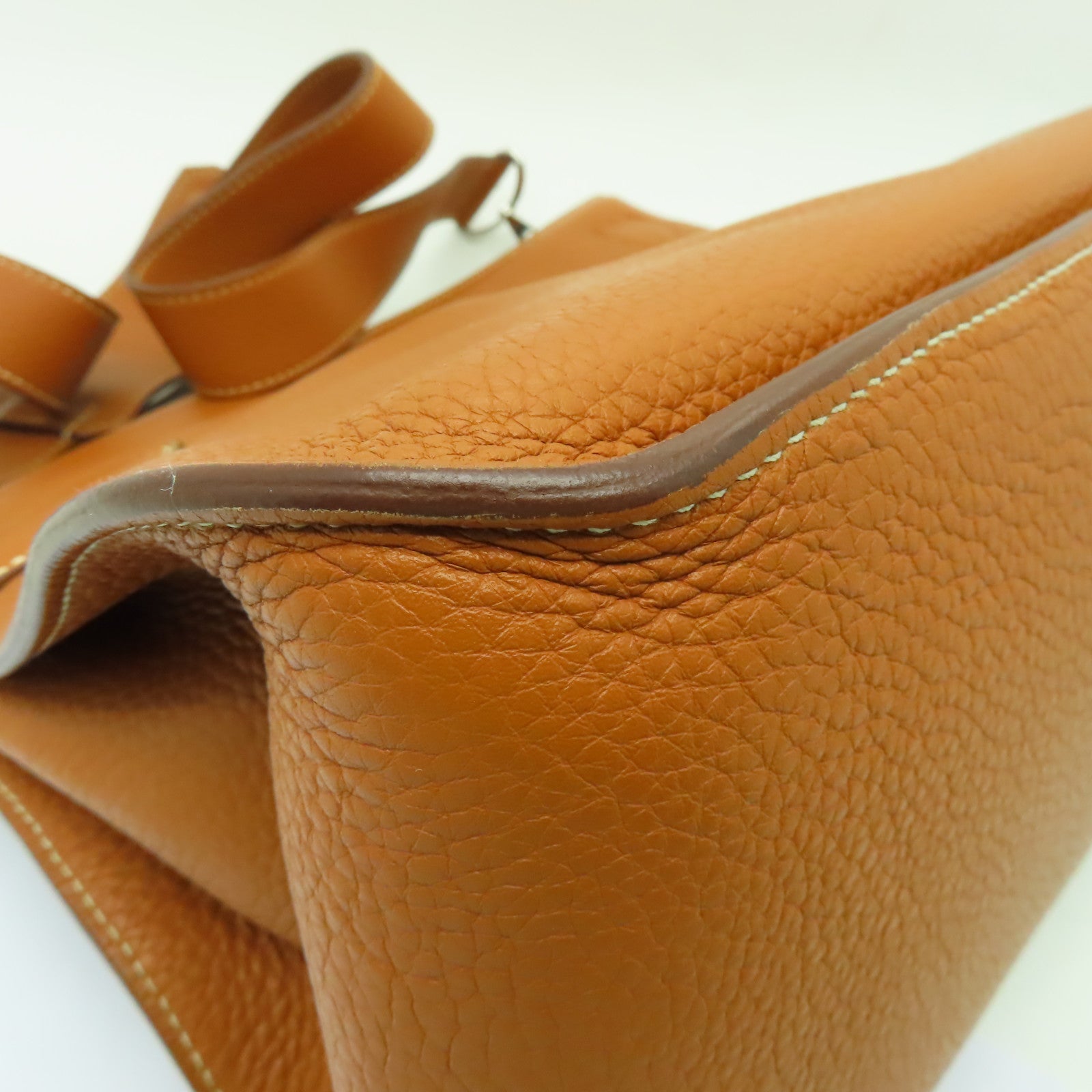 HERMES Clemence皮革Jypsiere 34銀扣肩背袋Gold棕色
