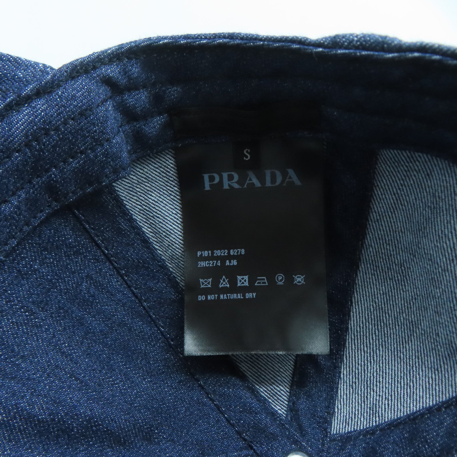 PRADA 牛仔布Hat銀扣棒球帽藍色