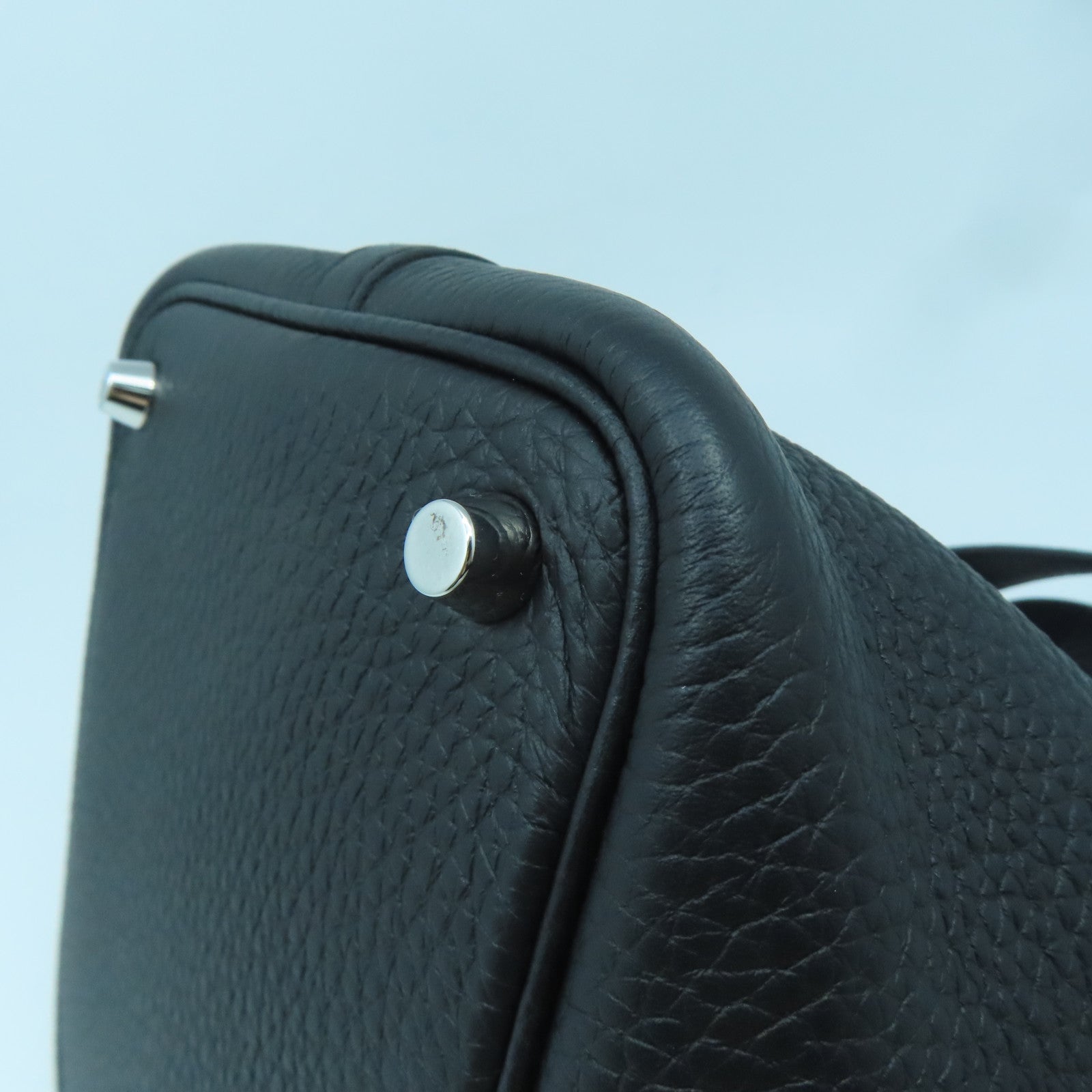 HERMES Clemence Leather Picotin PM Silver Button Handle Bag