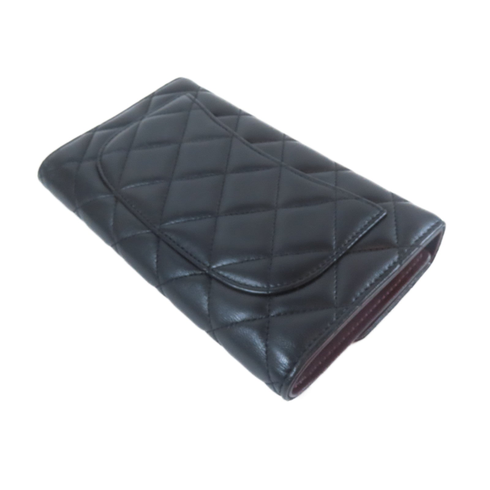 CHANEL 菱格羊皮皮革Long Wallet金扣錢包黑色