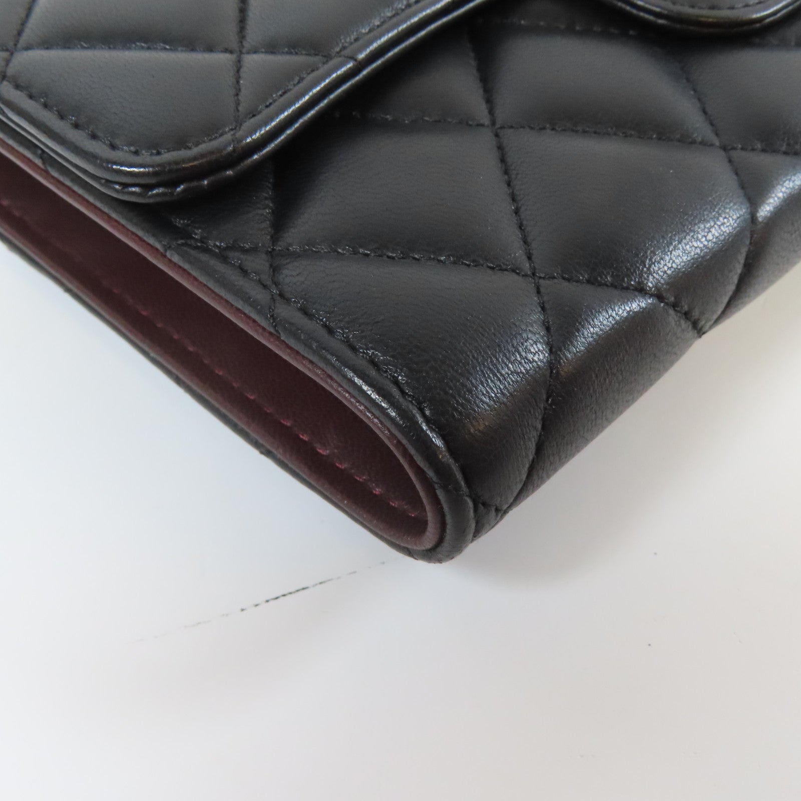 CHANEL 菱格羊皮皮革Long Wallet金扣錢包黑色