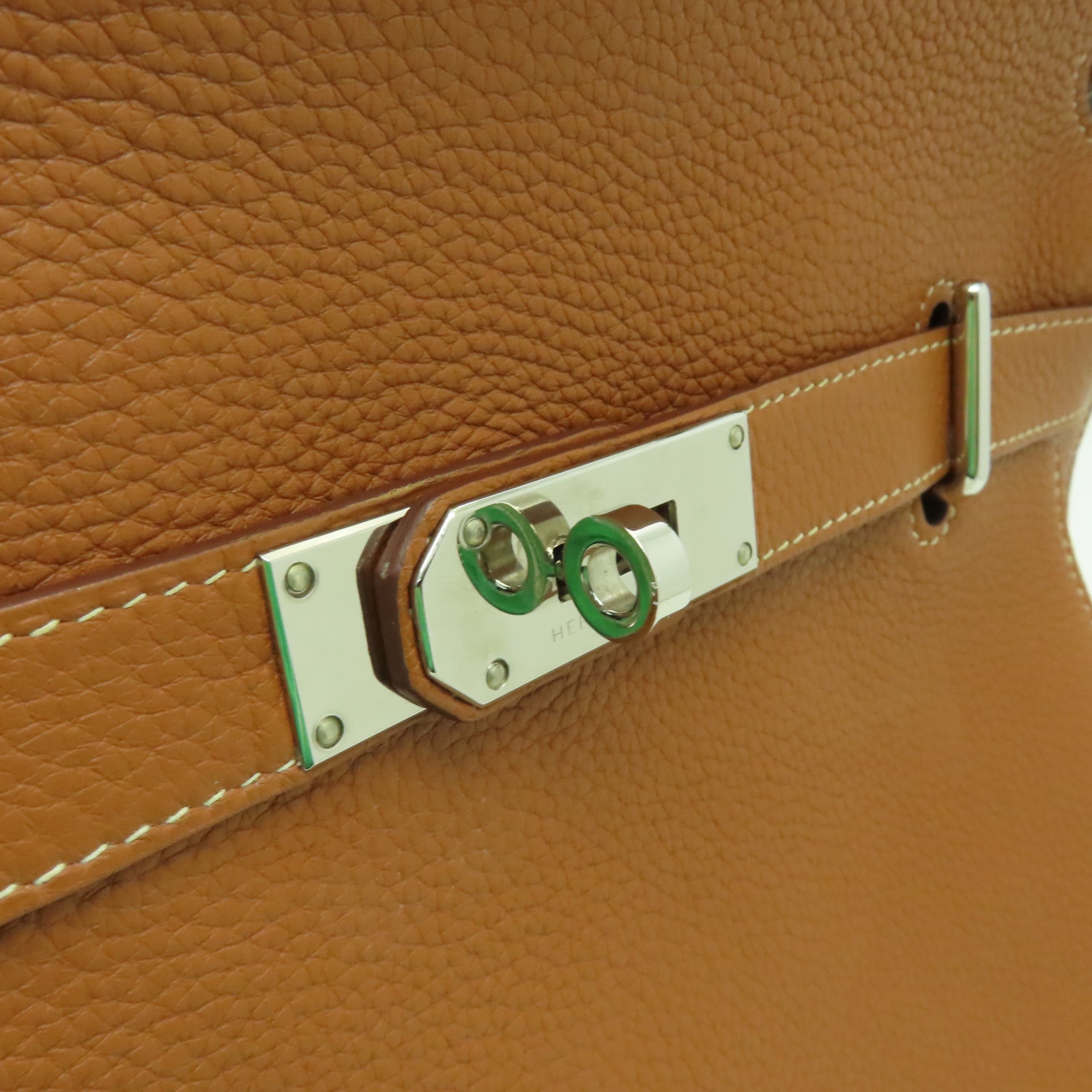 HERMES Clemence皮革Jypsiere 34銀扣肩背袋Gold棕色
