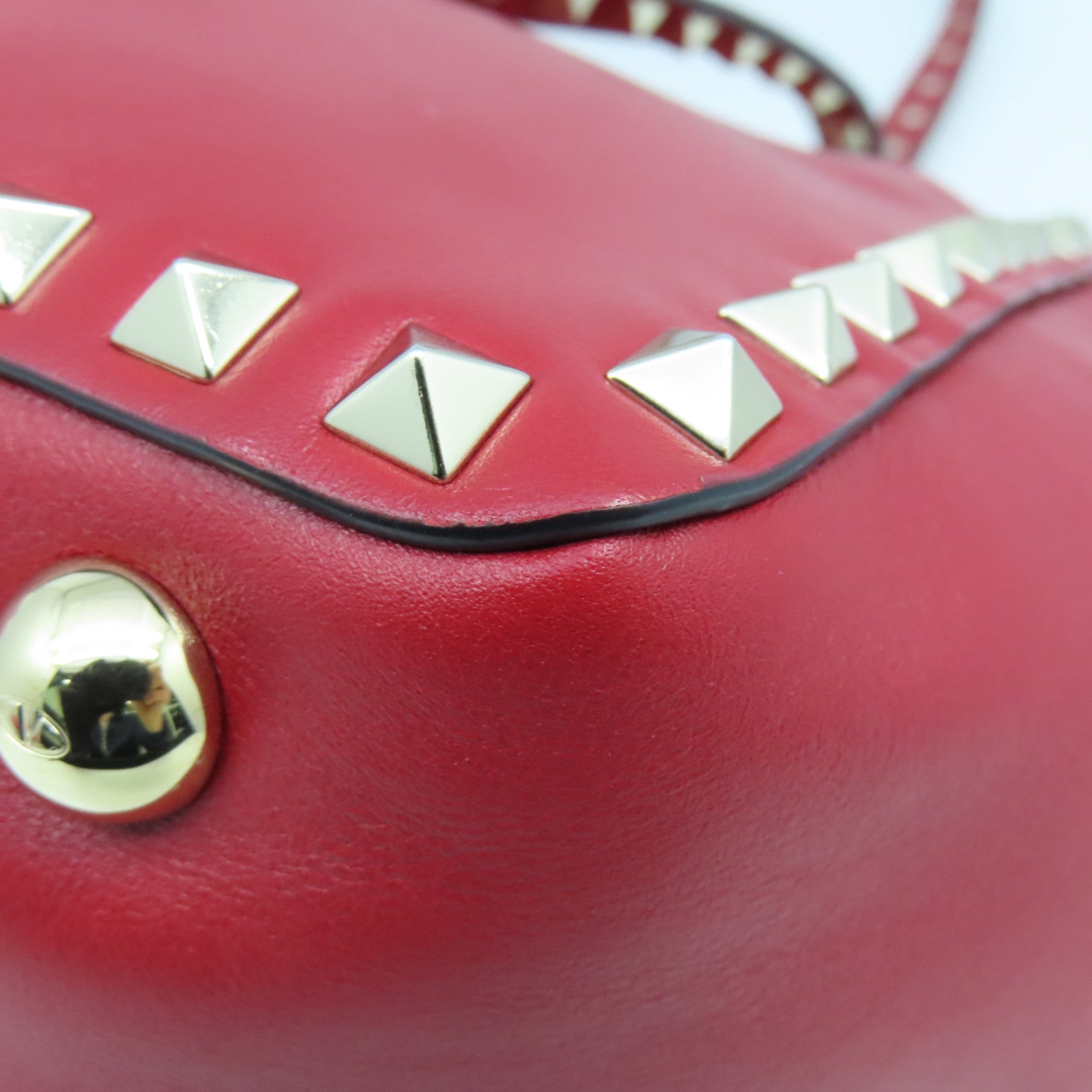 Valentino cowhide leather 2way Shoulder Bag gold buckle handle shoulder bag red