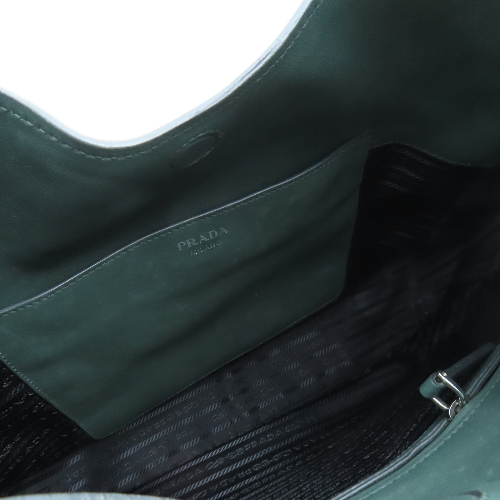 PRADA 牛皮皮革Shoulder Bag銀扣肩背袋綠色