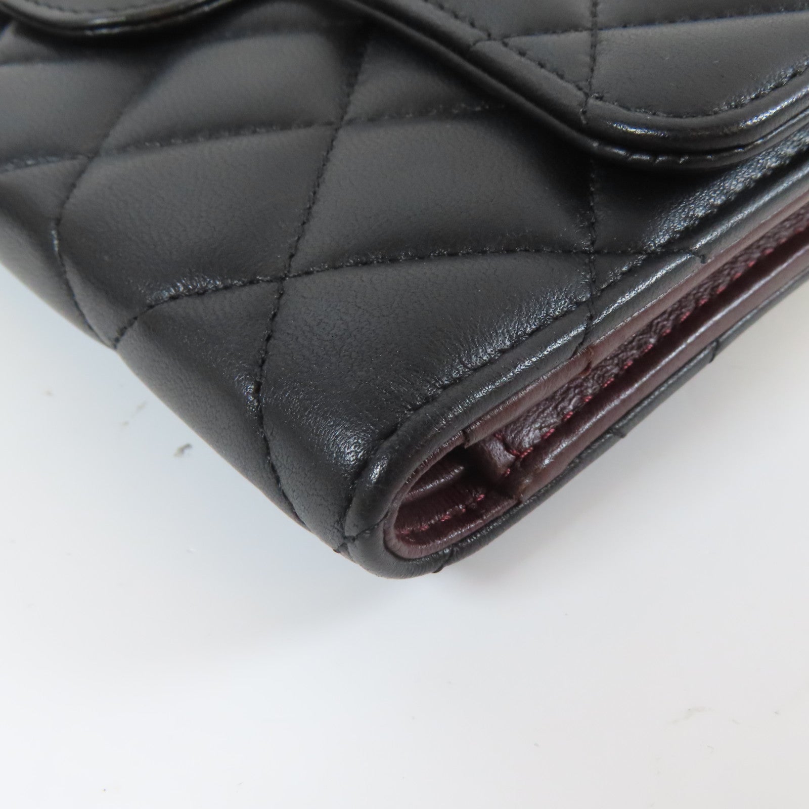 CHANEL 菱格羊皮皮革Long Wallet金扣錢包黑色