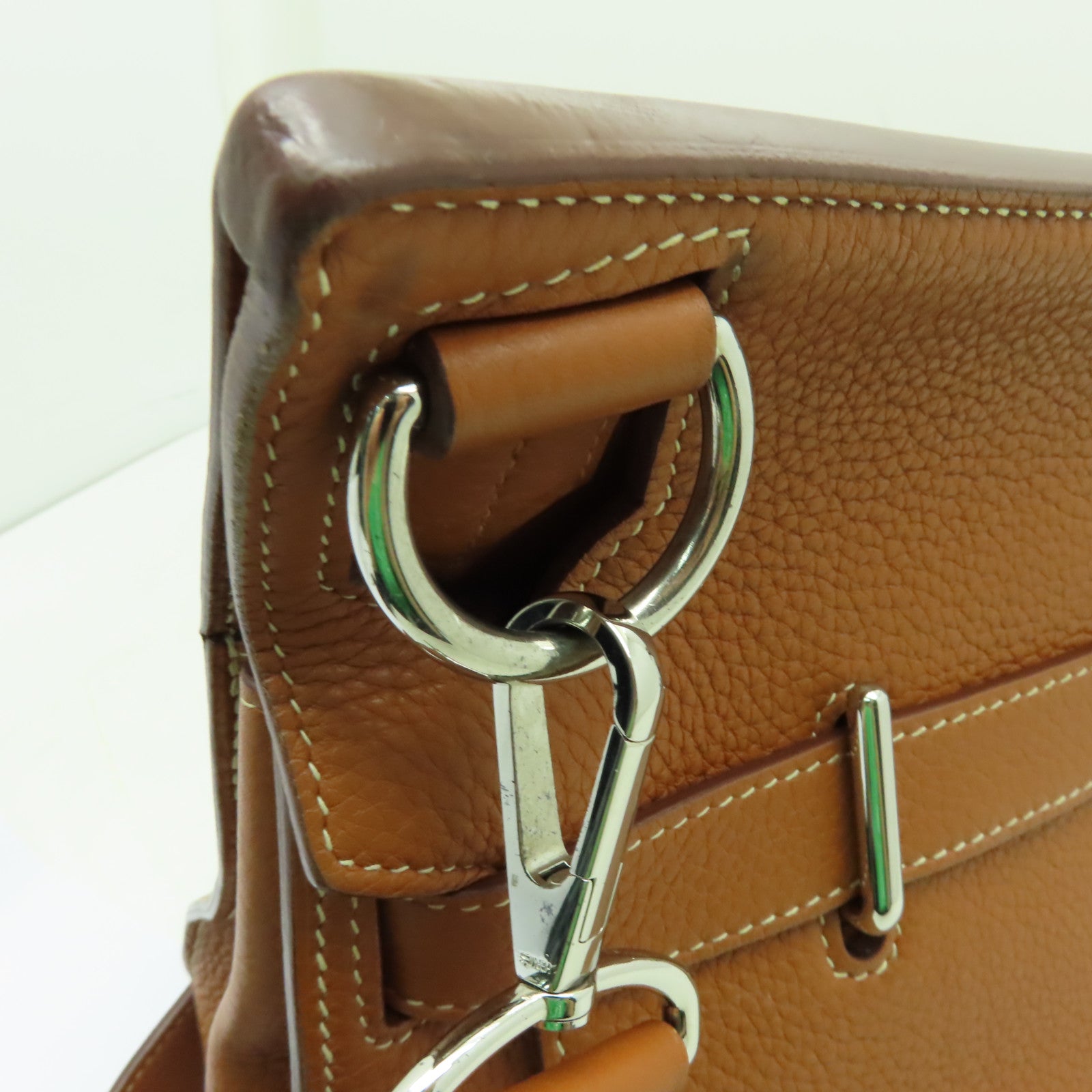HERMES Clemence皮革Jypsiere 34銀扣肩背袋Gold棕色