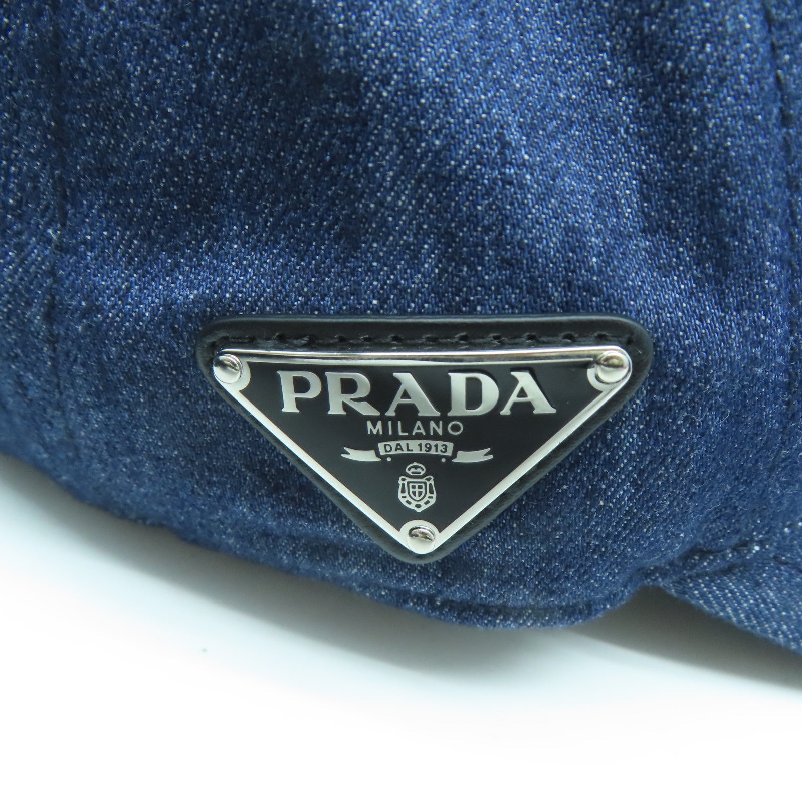 PRADA 牛仔布Hat銀扣棒球帽藍色