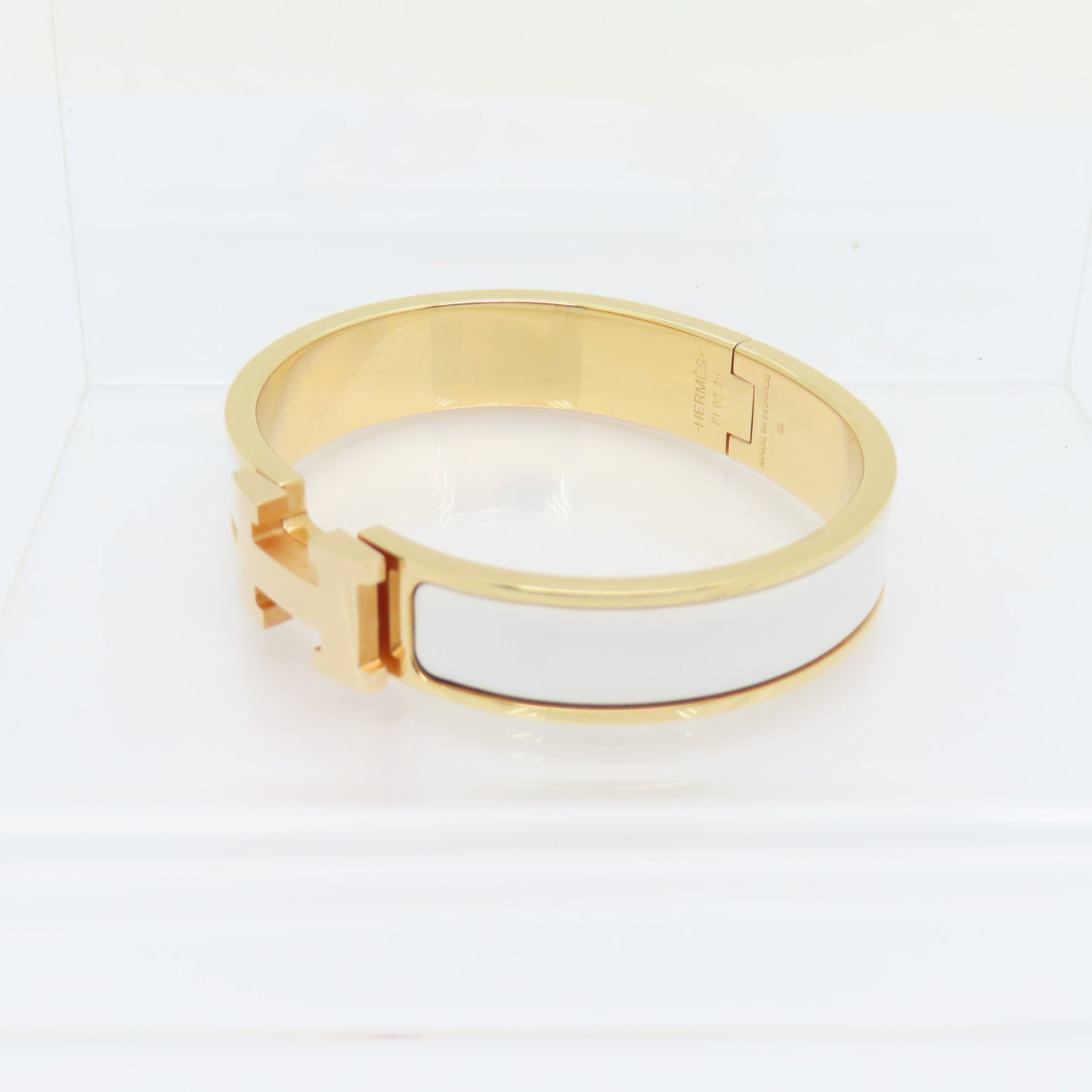 HERMES 金属/珐琅Clic-Clac H Bangle手镯白色/金色