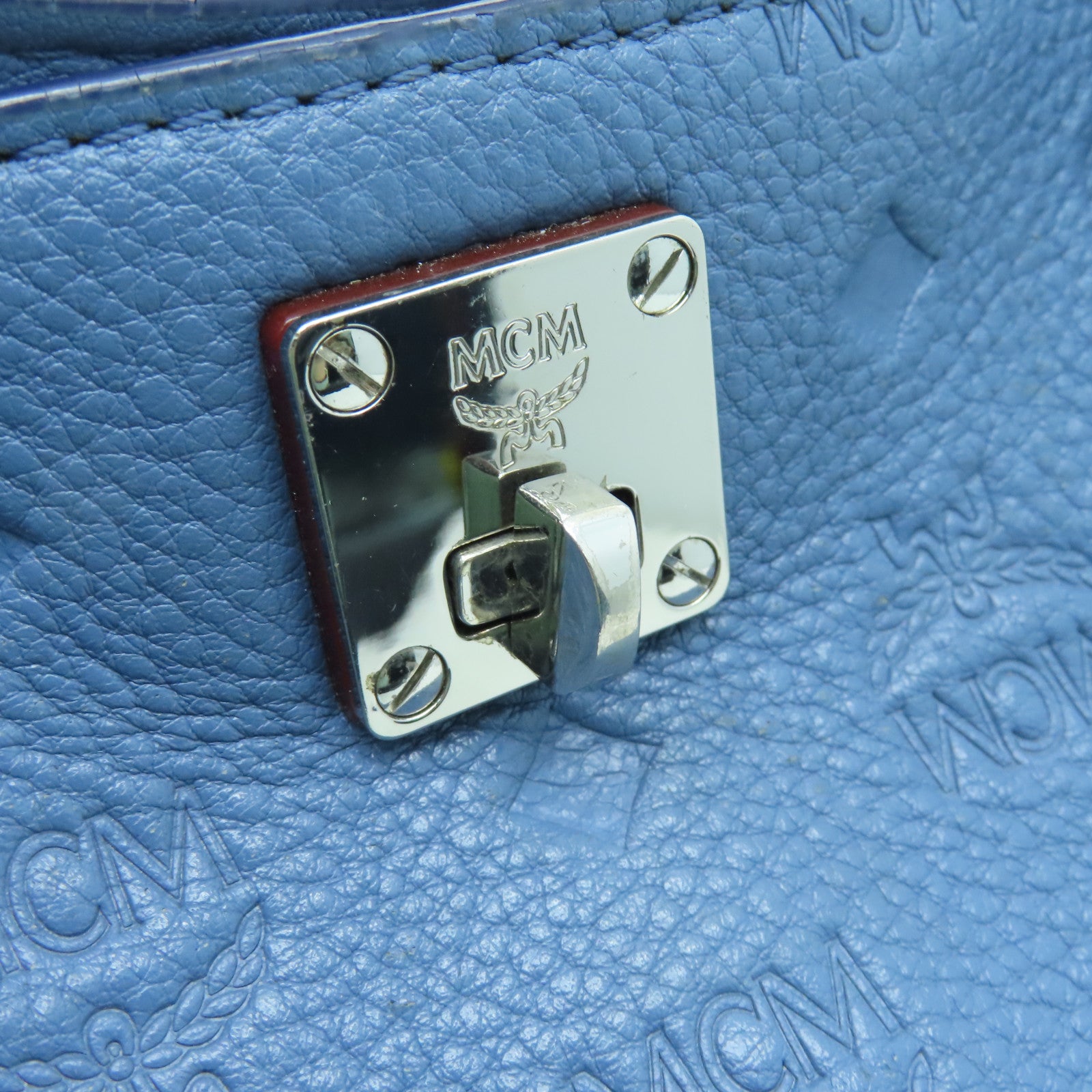 MCM 牛皮皮革2Way Shoulder Bag银扣手挽肩背两用袋蓝色