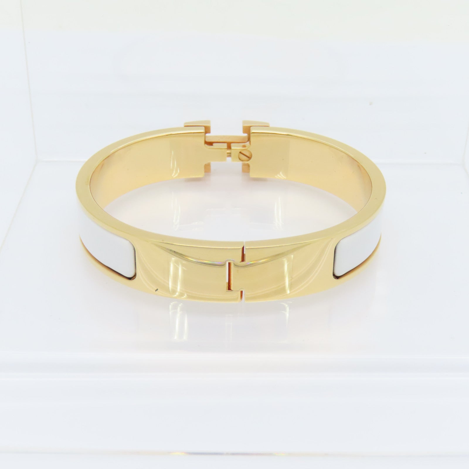 HERMES 金属/珐琅Clic-Clac H Bangle手镯白色/金色