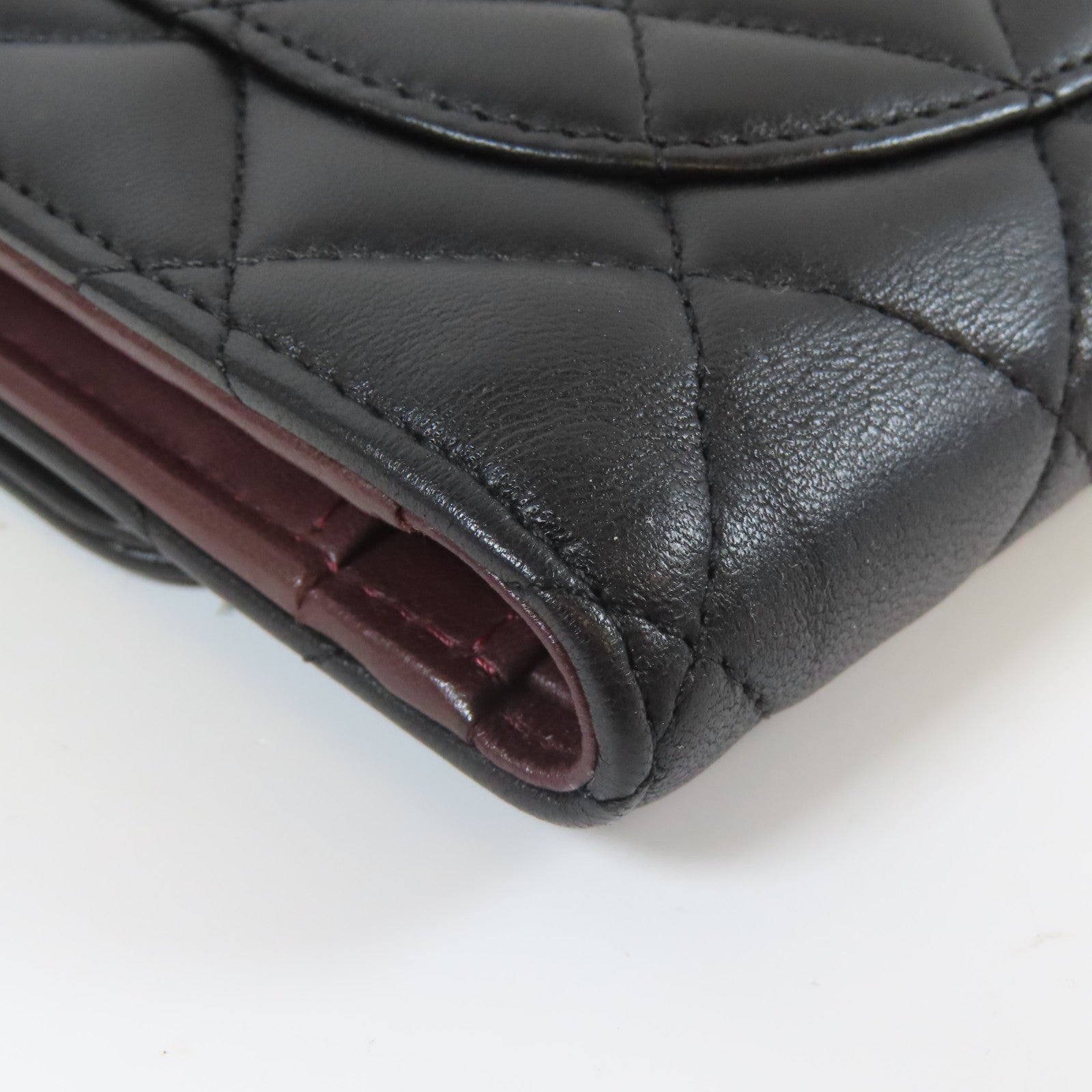 CHANEL 菱格羊皮皮革Long Wallet金扣錢包黑色