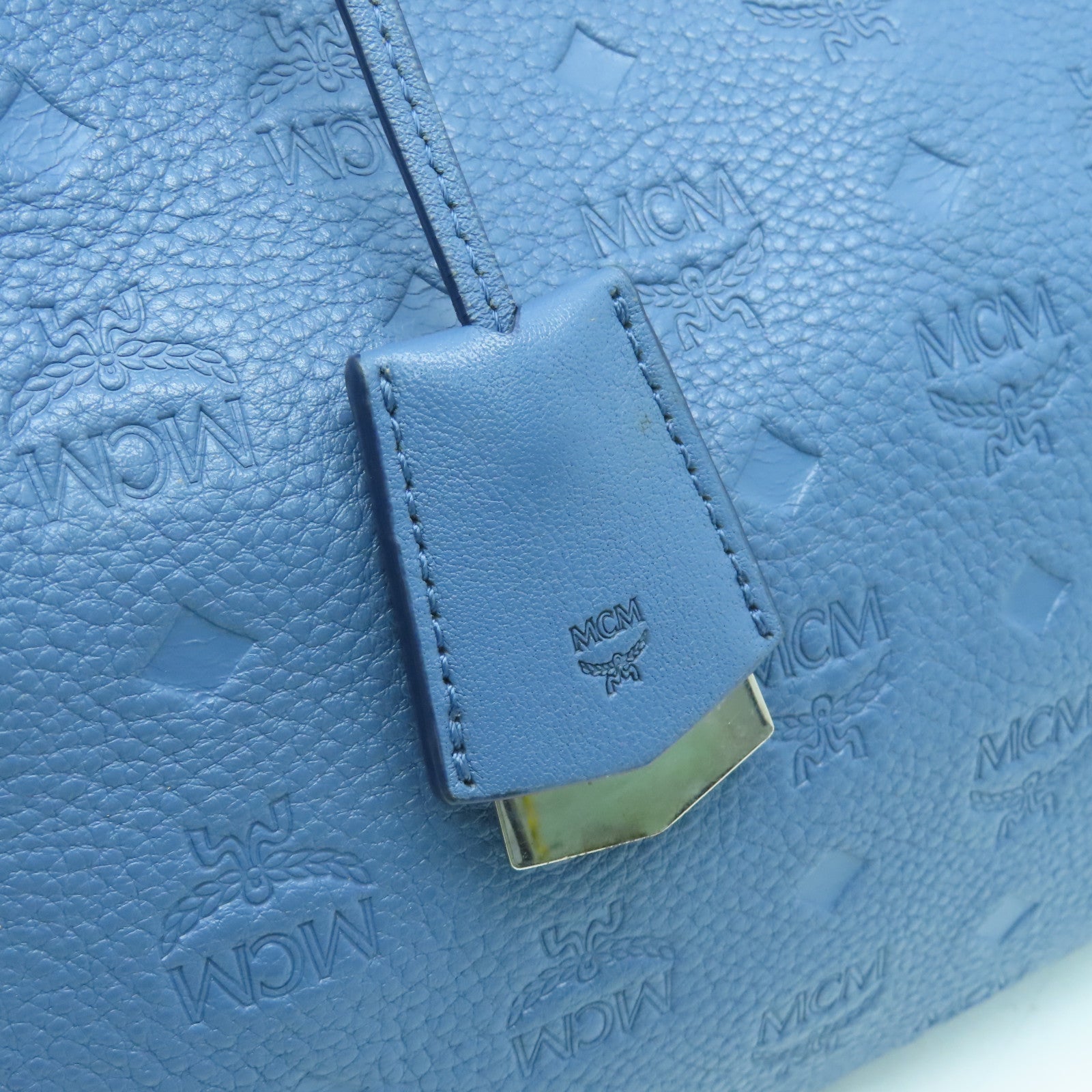 MCM 牛皮皮革2Way Shoulder Bag银扣手挽肩背两用袋蓝色