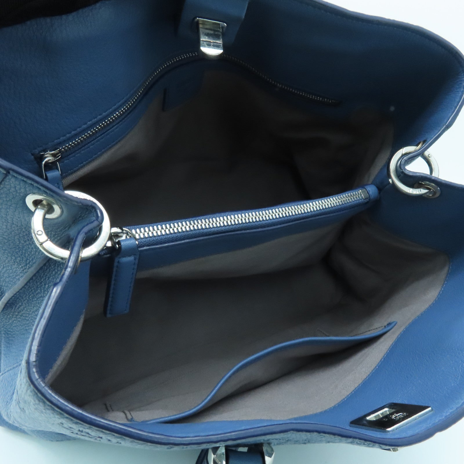 MCM 牛皮皮革2Way Shoulder Bag银扣手挽肩背两用袋蓝色