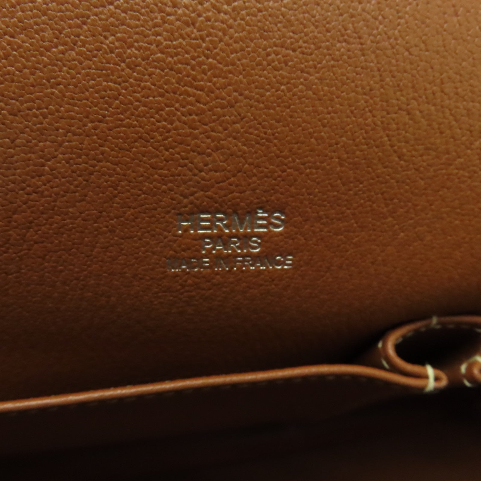 HERMES Clemence皮革Jypsiere 34銀扣肩背袋Gold棕色